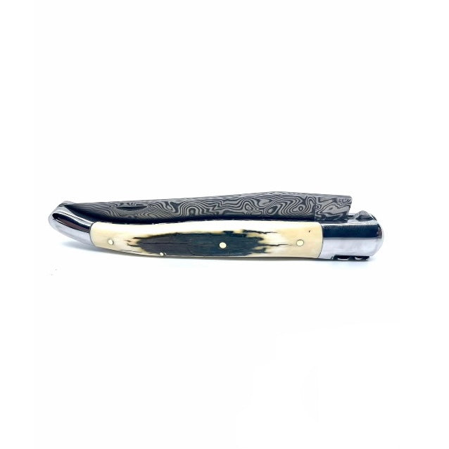 Couteau pliant damas artisanal - Laguiole à lame de Damas pliable 12cm en défense de mammouth bleue