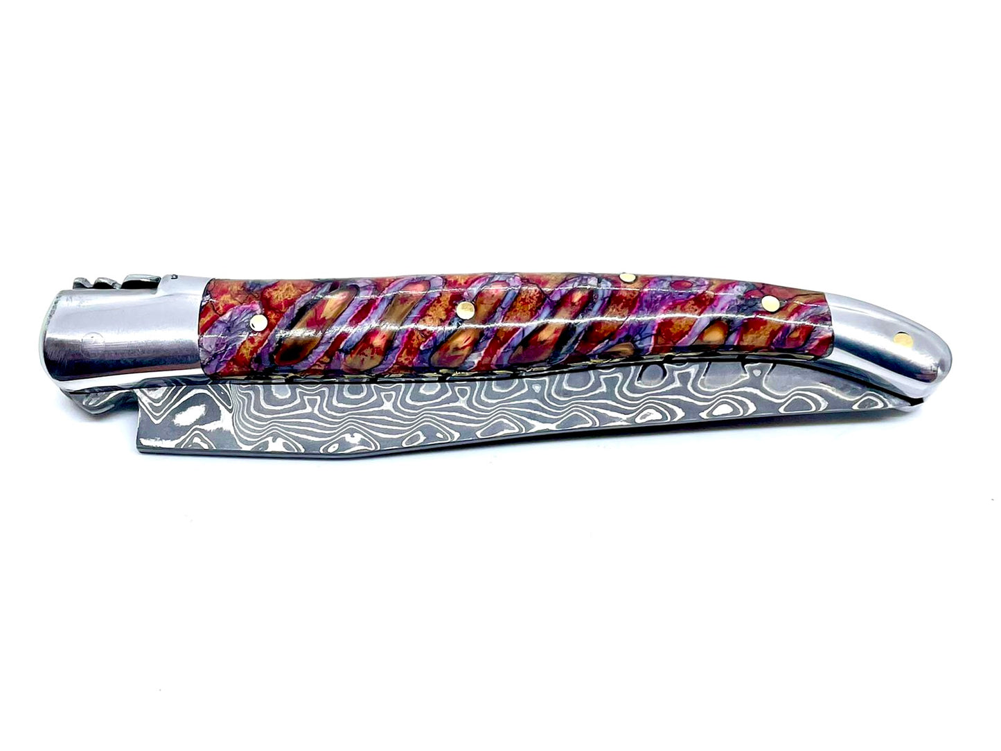 Couteau pliant damas artisanal en Molaire de Mammouth modèle Laguiole