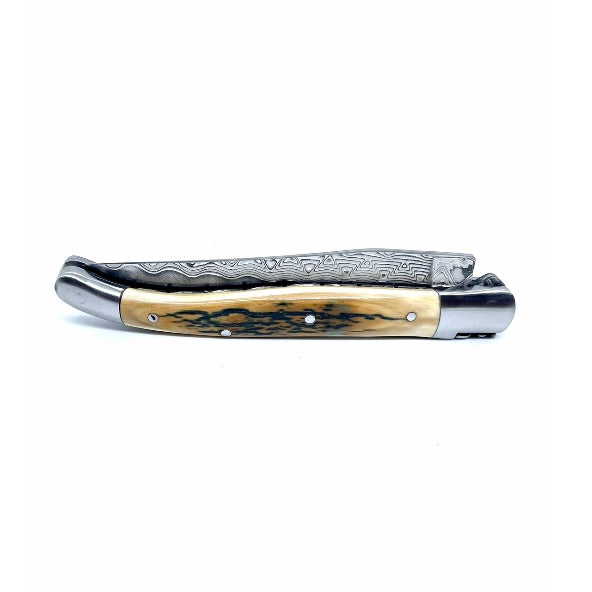 Coutellerie Passarelli - Couteau Laguiole lame pliable 12cm défense bleue de mammouth lame de Damas