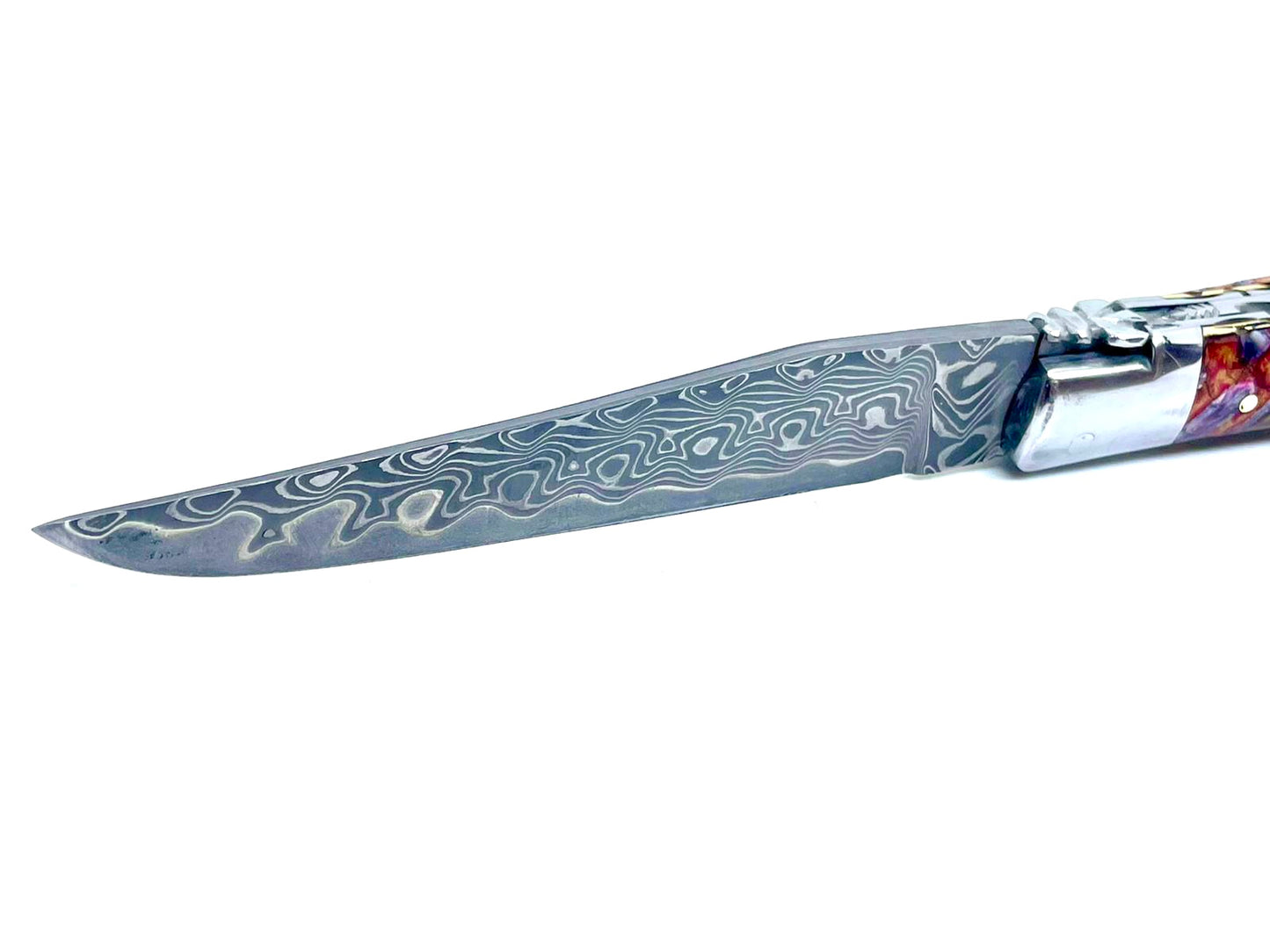 Couteau pliant damas artisanal en Molaire de Mammouth modèle Laguiole