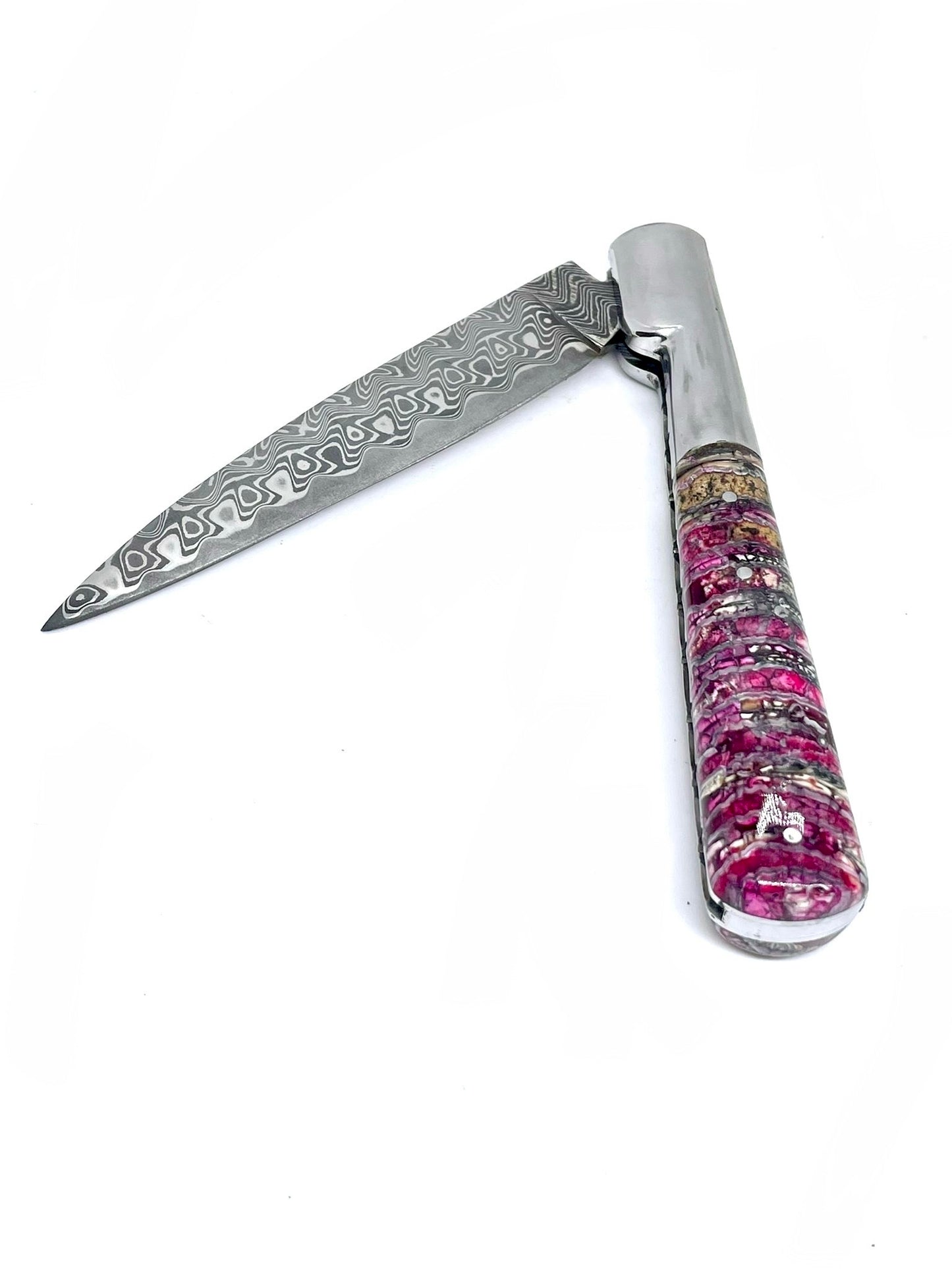 Coutellerie Passarelli - Couteau Vendetta lame de Damas 13 cm molaire de mammouth teintée