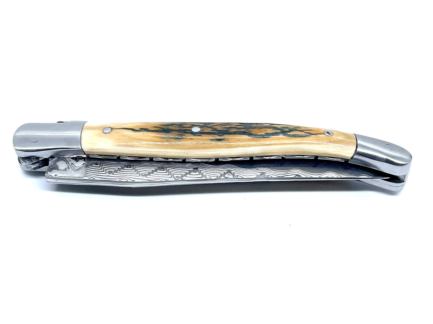 Coutellerie Passarelli - Couteau Laguiole lame pliable 12cm défense bleue de mammouth lame de Damas