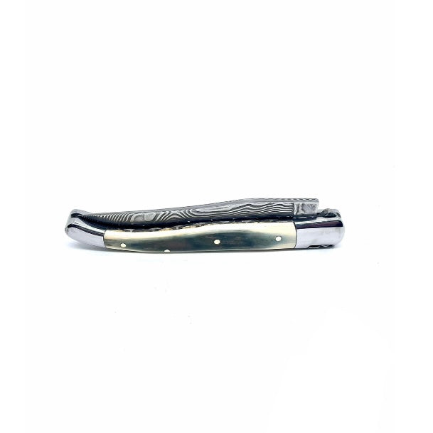 Coutellerie Passarelli - Couteau Laguiole lame pliable 12cm défense bleue de mammouth lame de Damas
