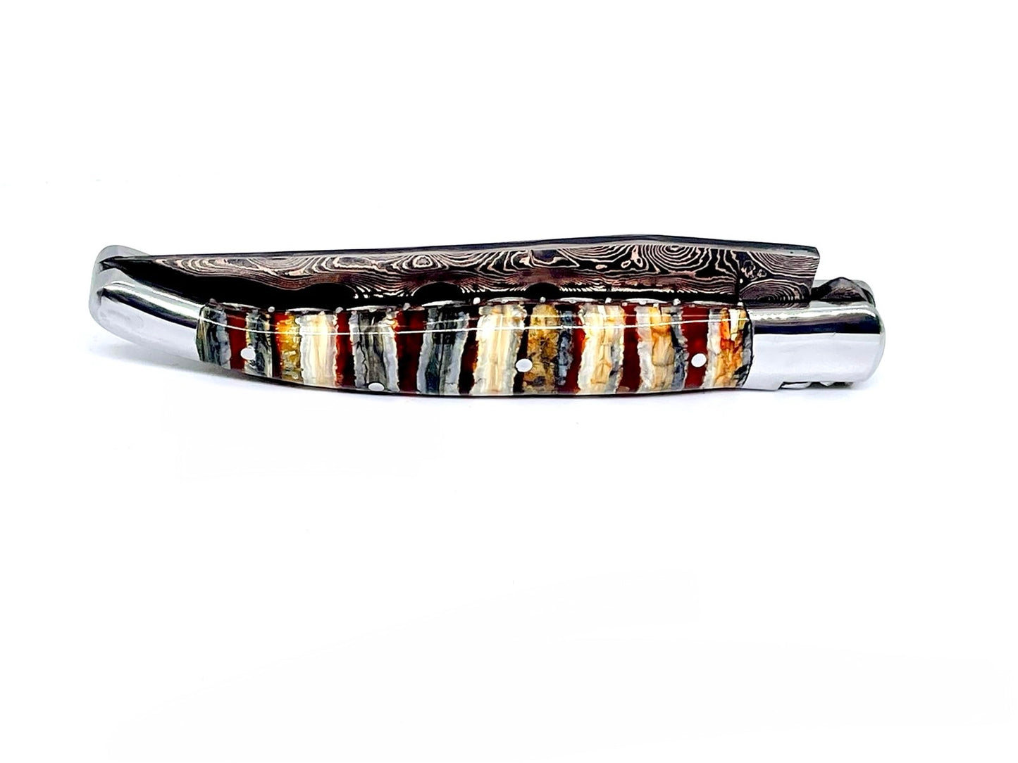 Couteau pliant damas artisanal - Laguiole Molaire de Mammouth stabilisée lame de Damas pliable 12 cm TigerMai-Raindrop