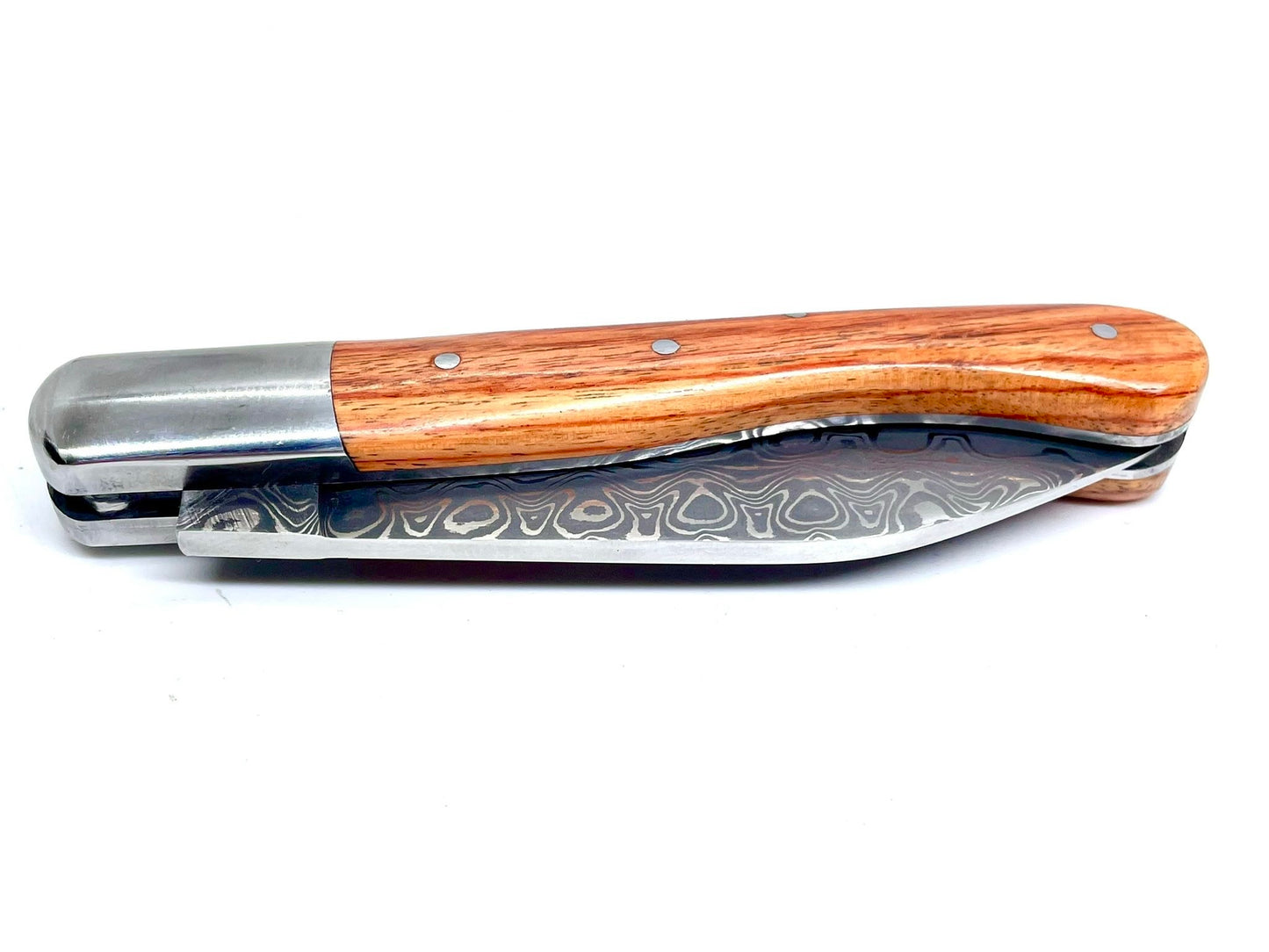 Coutellerie Passarelli - Couteau Aurillac lame de Damas 10.5 cm Bois de Rose du Honduras inserts de nacre