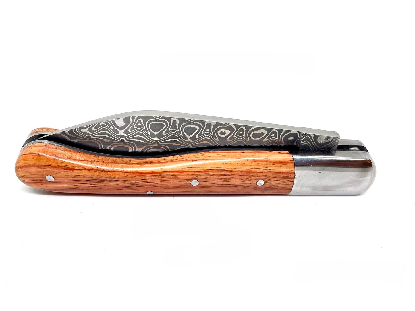 Coutellerie Passarelli - Couteau Aurillac lame de Damas 10.5 cm Bois de Rose du Honduras inserts de nacre