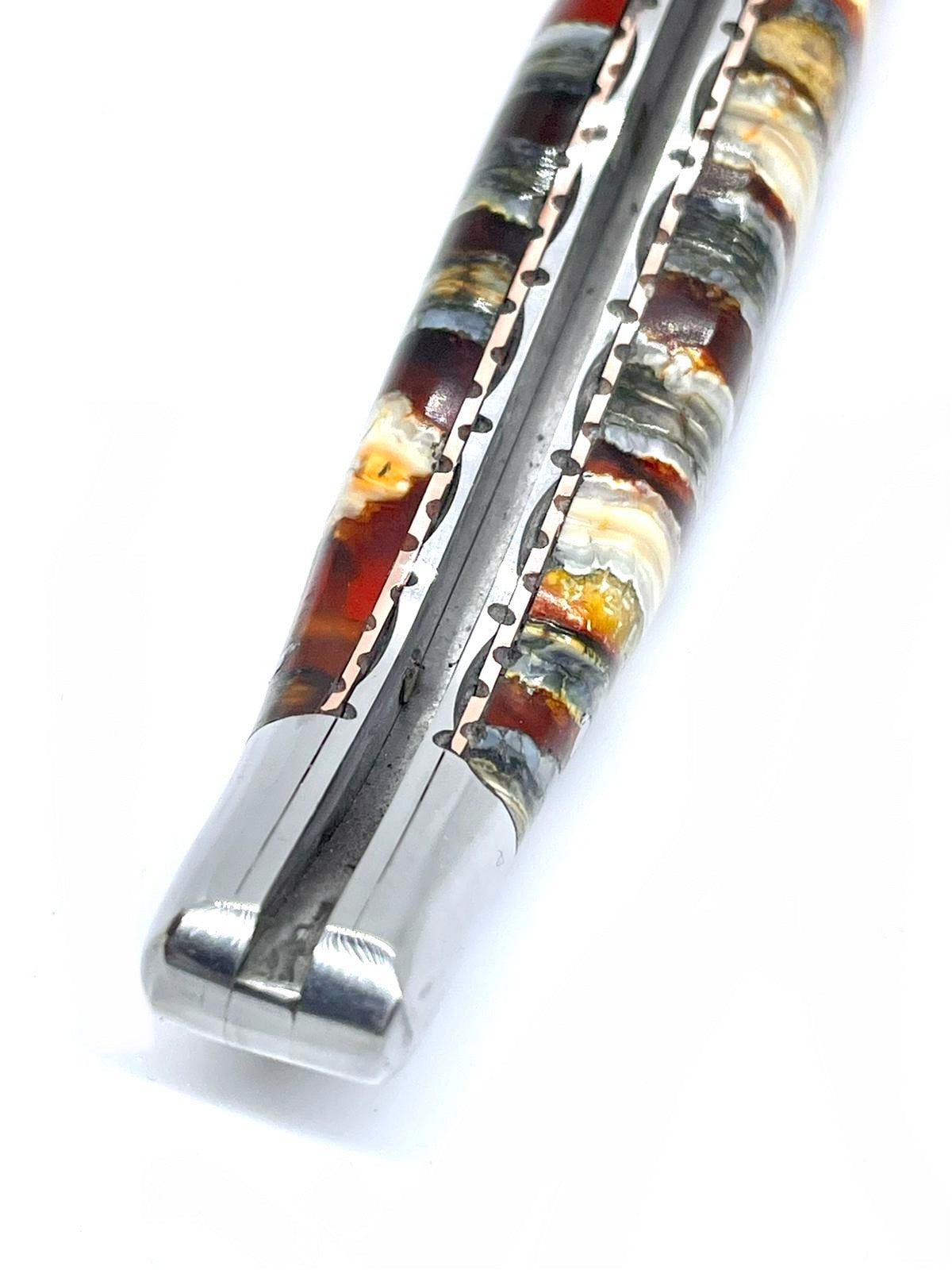 Couteau pliant damas artisanal - Laguiole Molaire de Mammouth stabilisée lame de Damas pliable 12 cm TigerMai-Raindrop