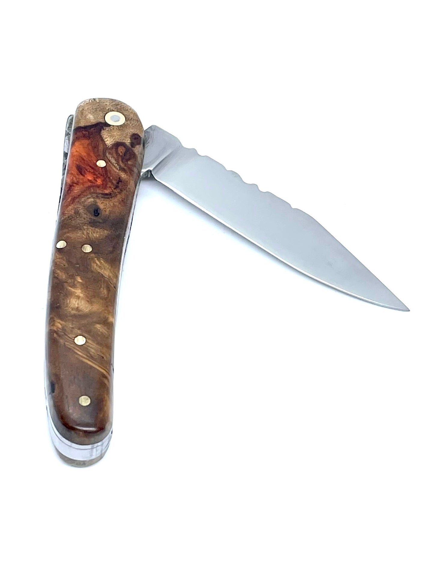 Coutellerie Passarelli - Couteau Alsacien lame pliable 10 cm 
Loupe d’amboine