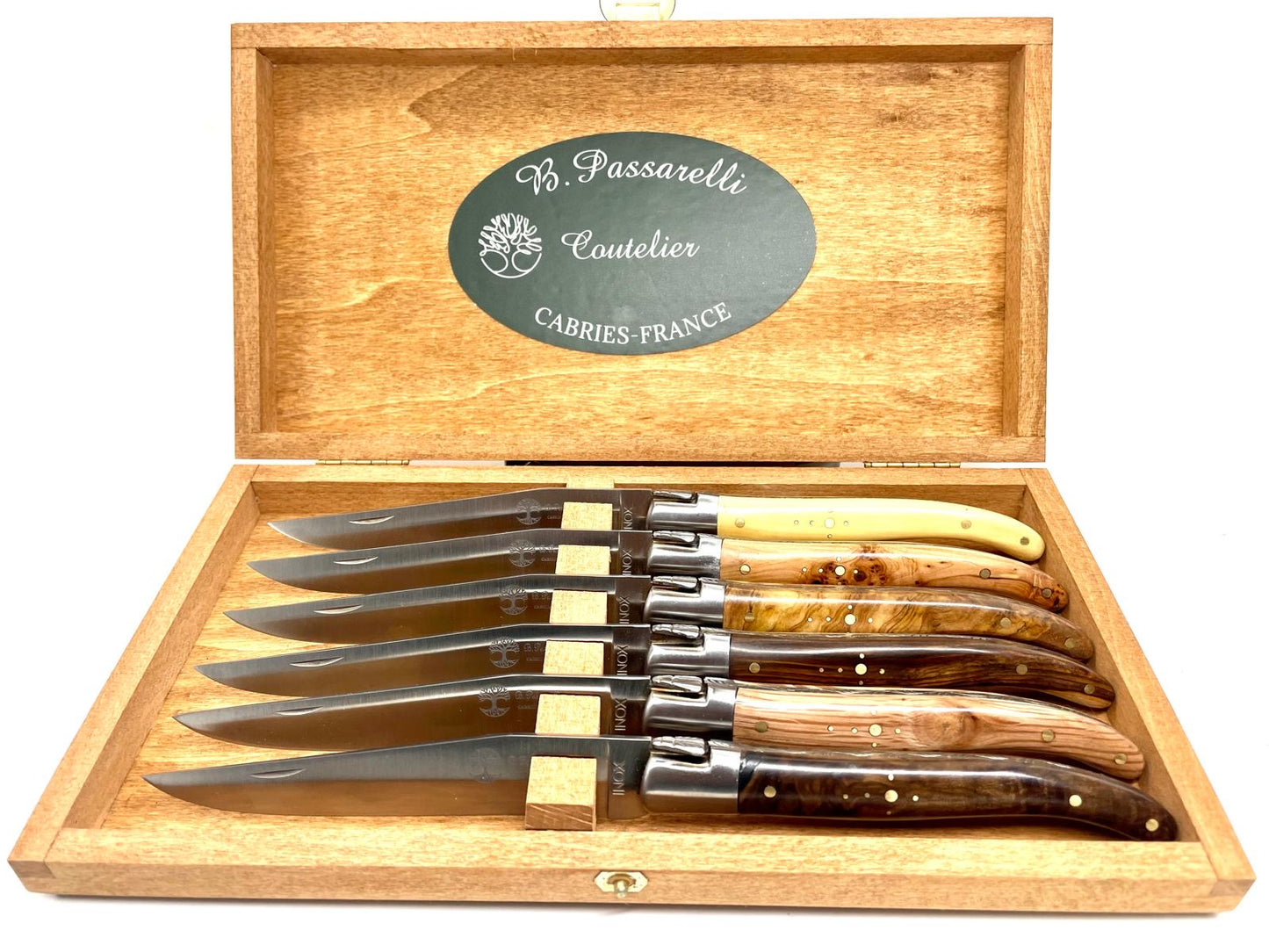 Coutellerie Passarelli - Coffret de 6 couteaux Laguiole lame pliable 12 cm bois précieux de Provence