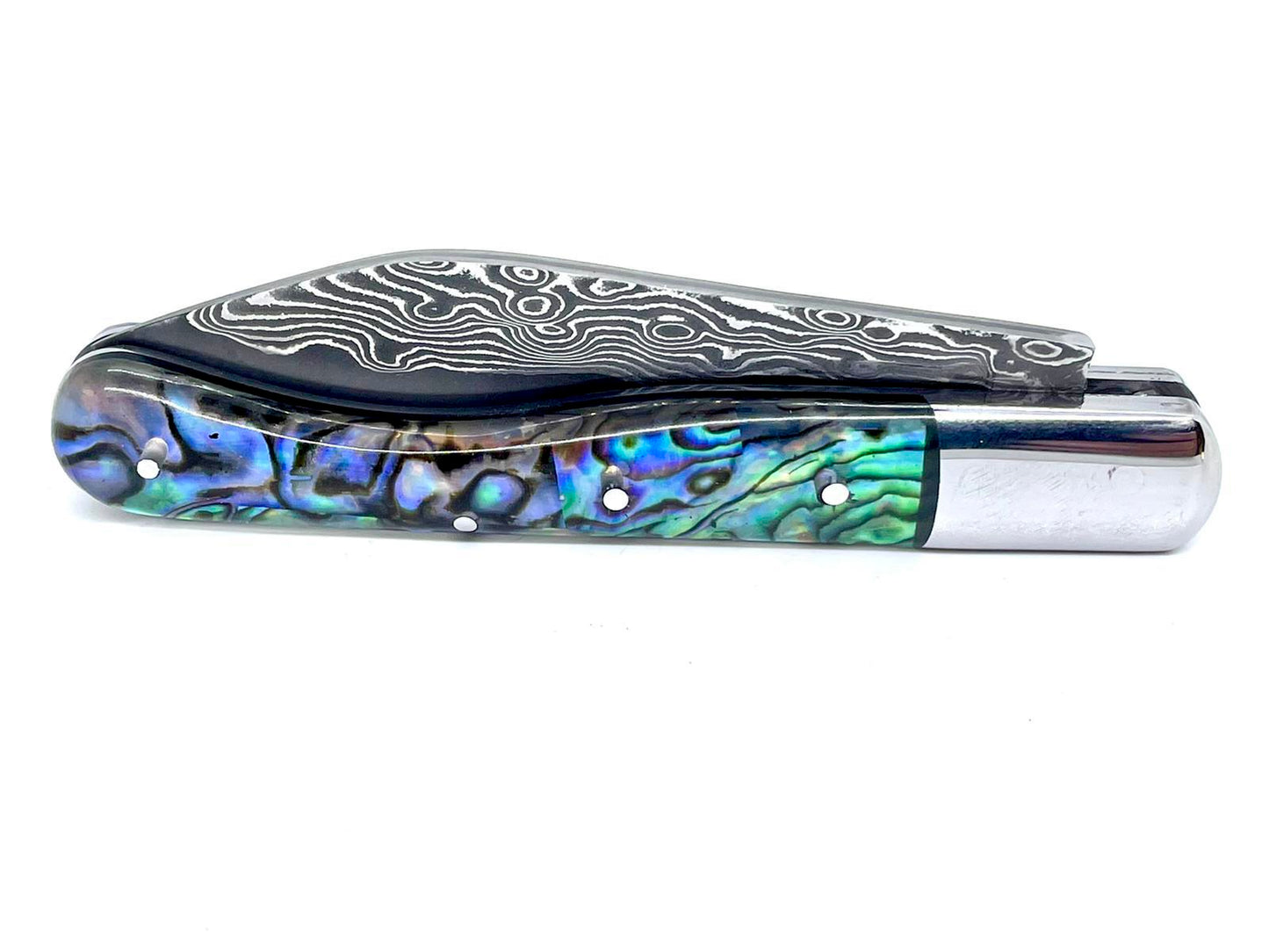 Couteau pliant damas artisanal - Modèle Aurillac lame pliable 10.5 cm Abalone Lame de Damas