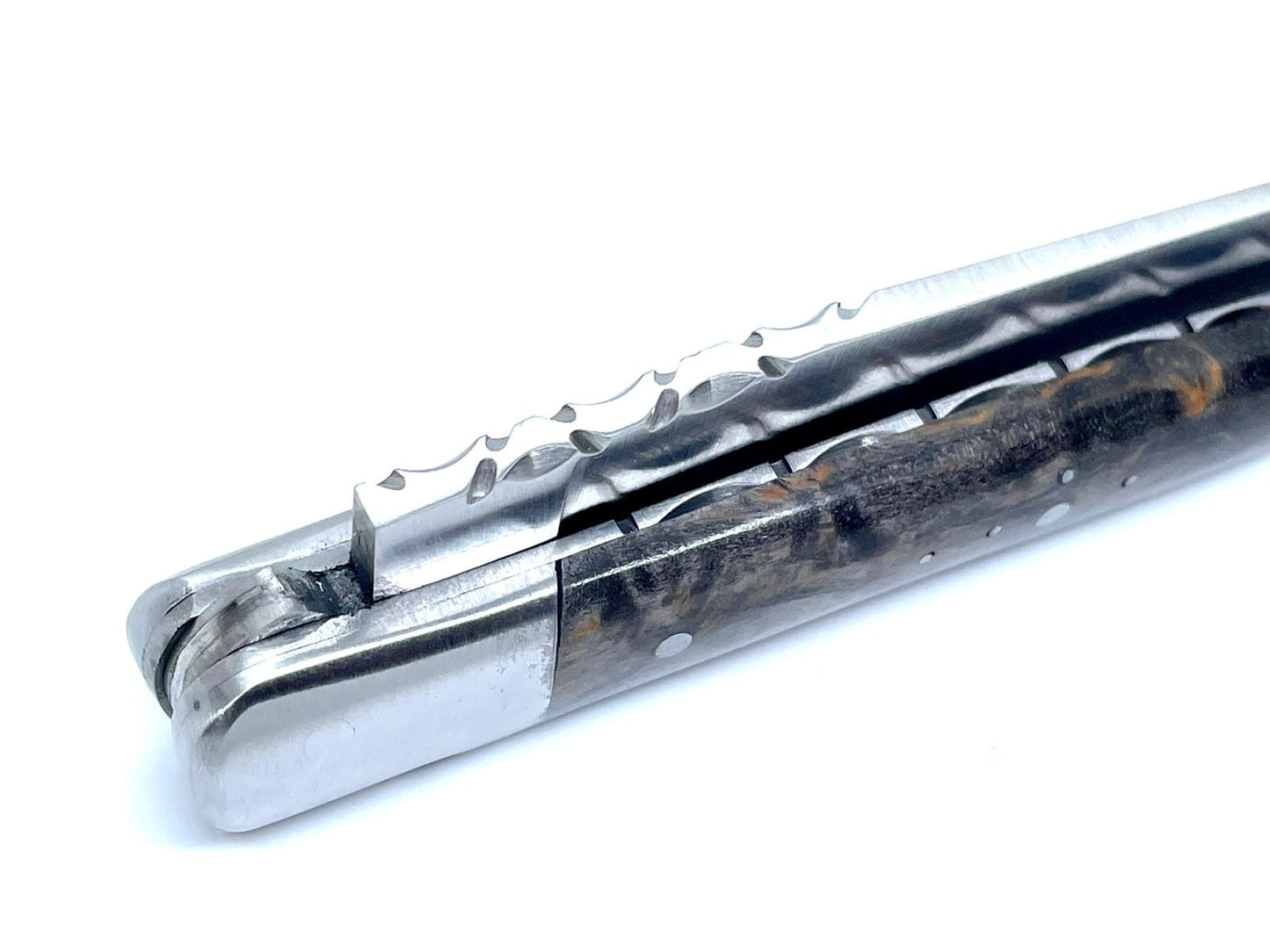 Coutellerie Passarelli - Couteau Laguiole lame pliable 12cm Bouleau madré teinté anthracite stabilisé