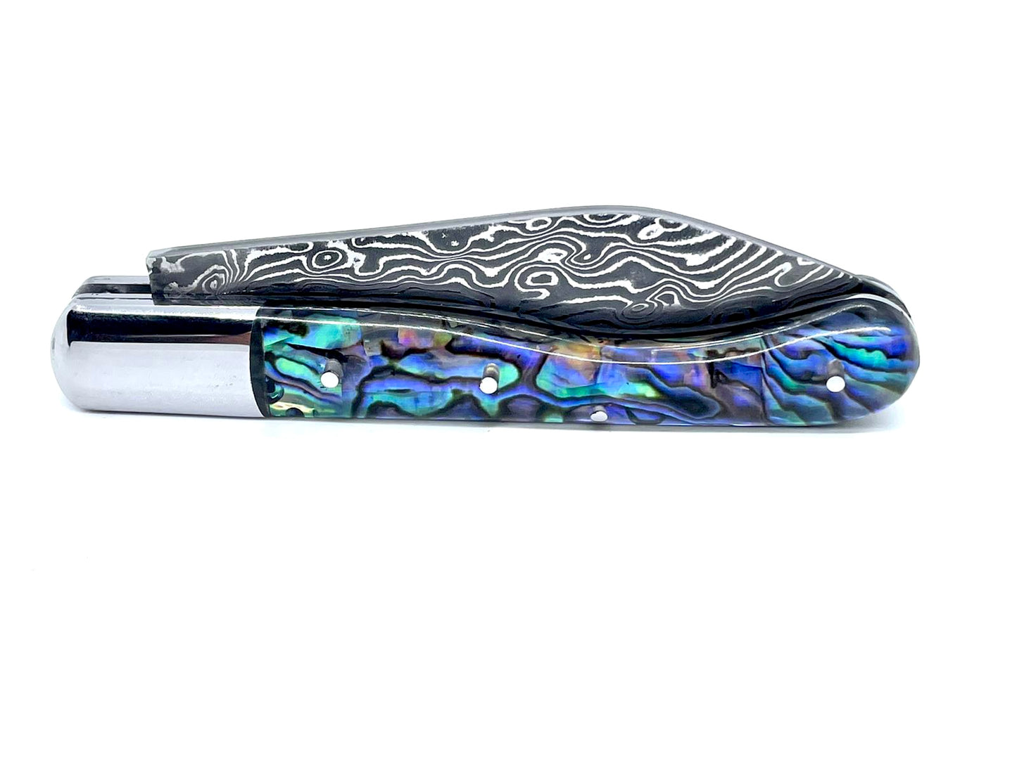Couteau pliant damas artisanal - Modèle Aurillac lame pliable 10.5 cm Abalone Lame de Damas
