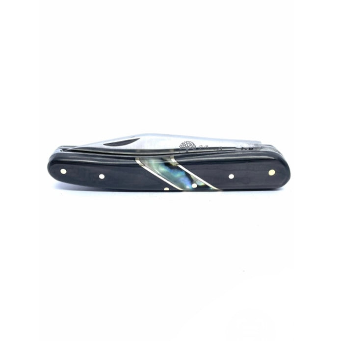 Coutellerie Passarelli - Couteau alsacien lame pliable 10 cm fibre de carbone et abalone du Pacifique