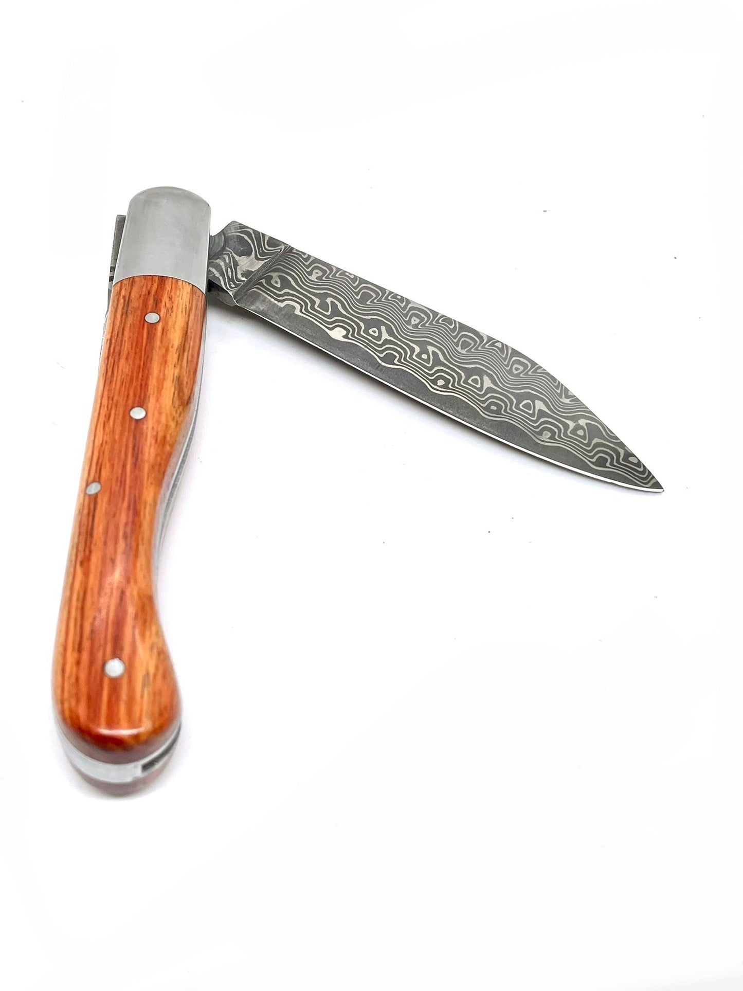 Coutellerie Passarelli - Couteau Aurillac lame de Damas 10.5 cm Bois de Rose du Honduras inserts de nacre