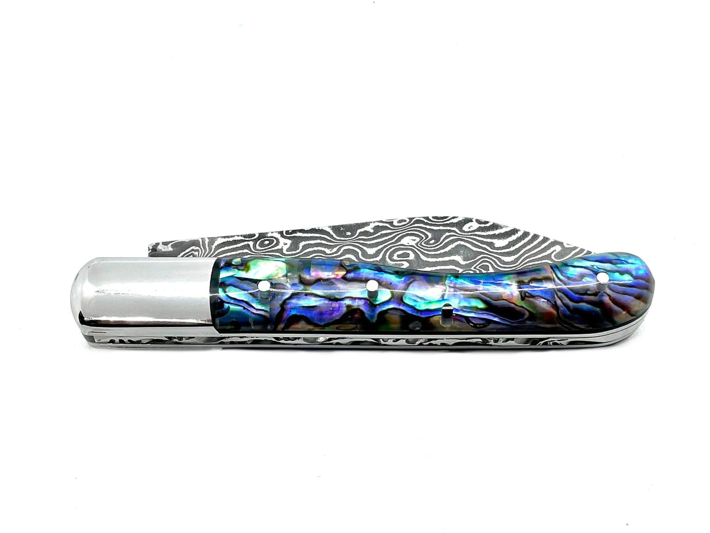 Couteau pliant damas artisanal - Modèle Aurillac lame pliable 10.5 cm Abalone Lame de Damas