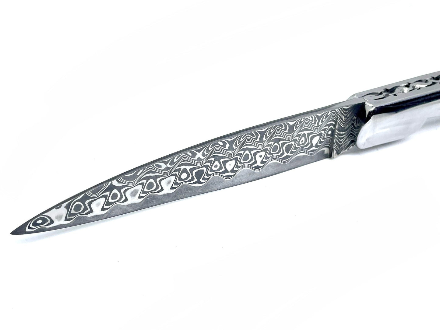 Coutellerie Passarelli - Couteau Vendetta lame de Damas 13 cm molaire de mammouth teintée