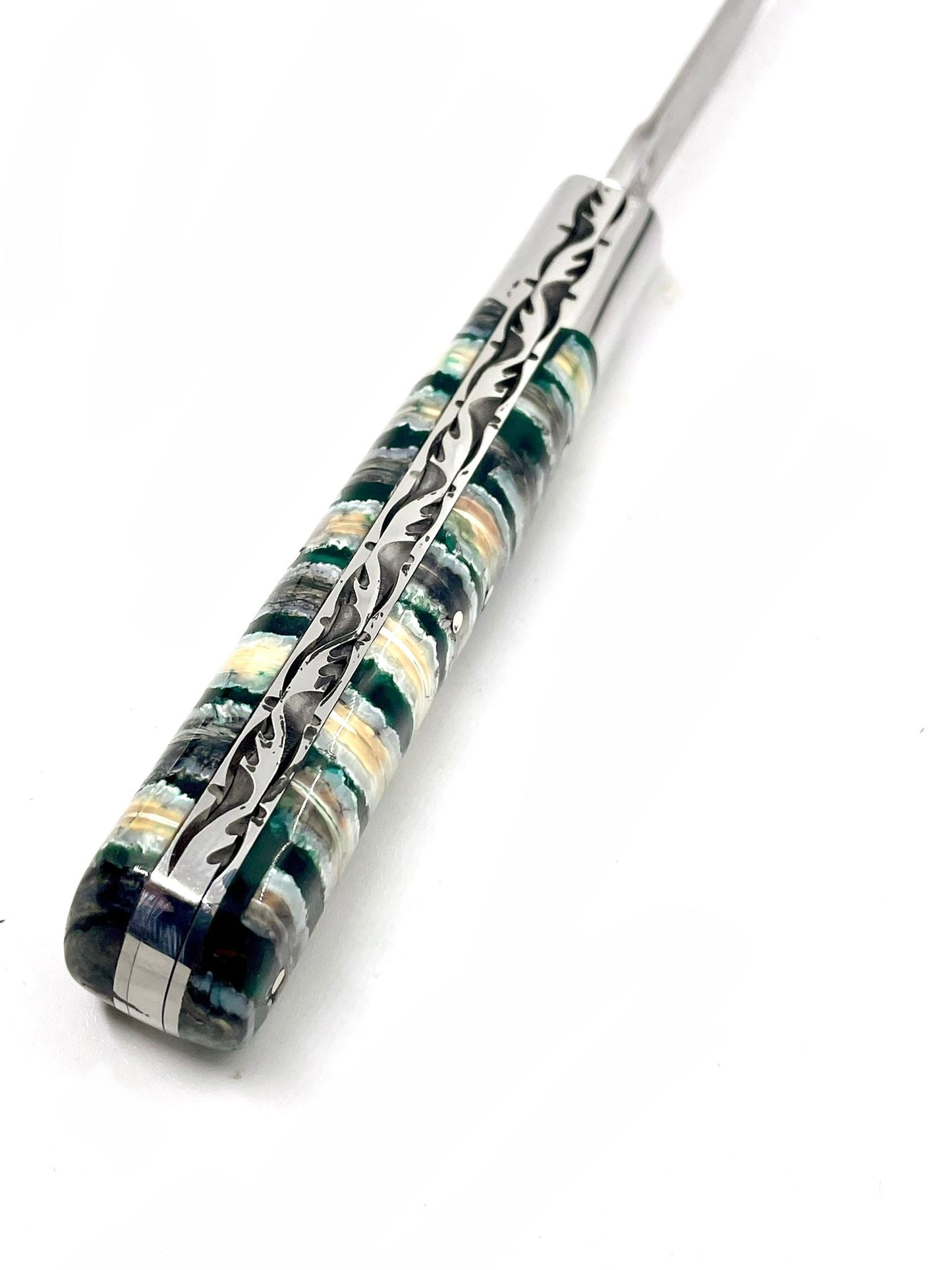 Coutellerie Passarelli - Couteau Yssingeaux lame pliable 10,5 cm molaire de mammouth stabilisée et teintée