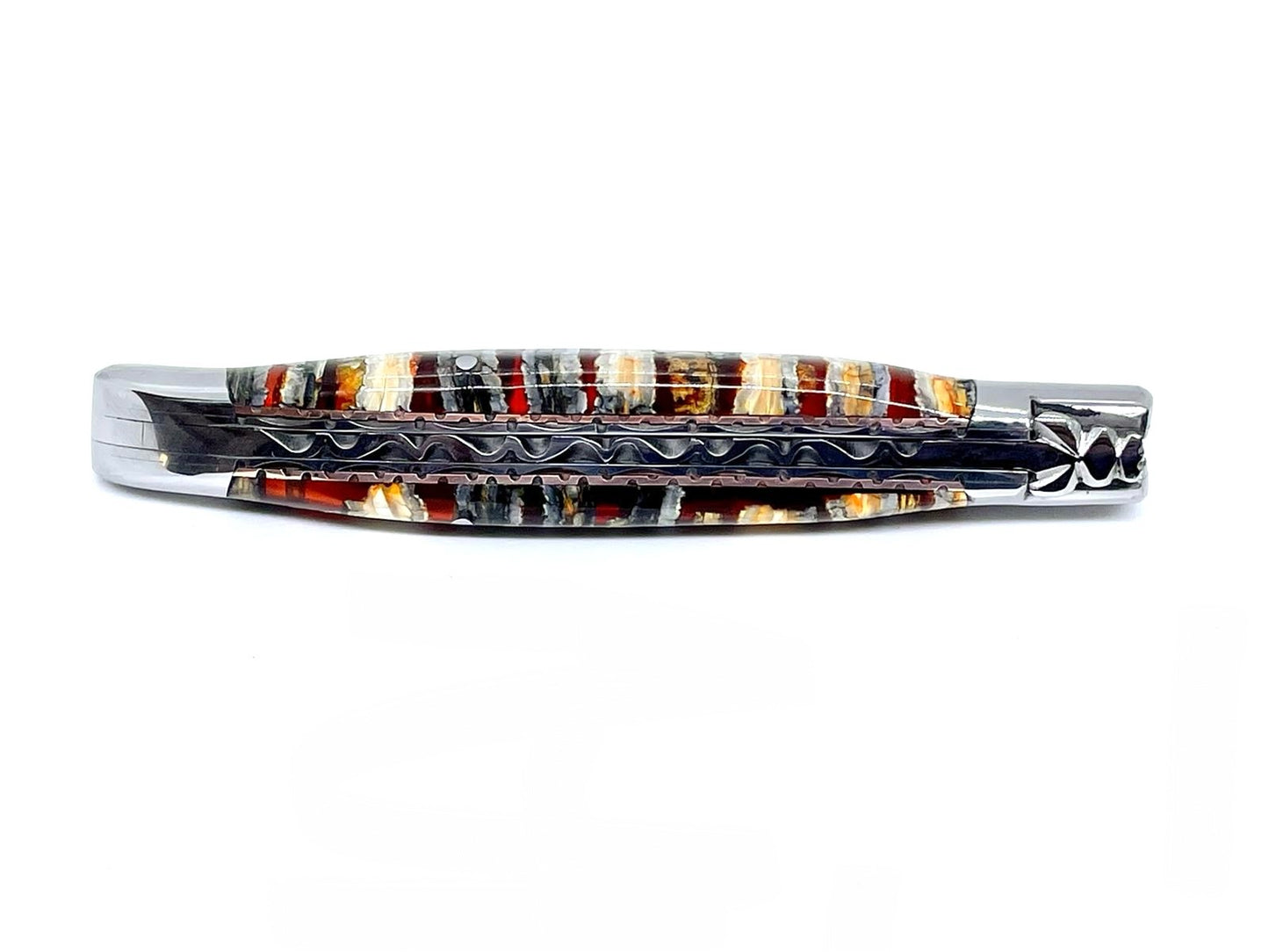 Couteau pliant damas artisanal - Laguiole Molaire de Mammouth stabilisée lame de Damas pliable 12 cm TigerMai-Raindrop