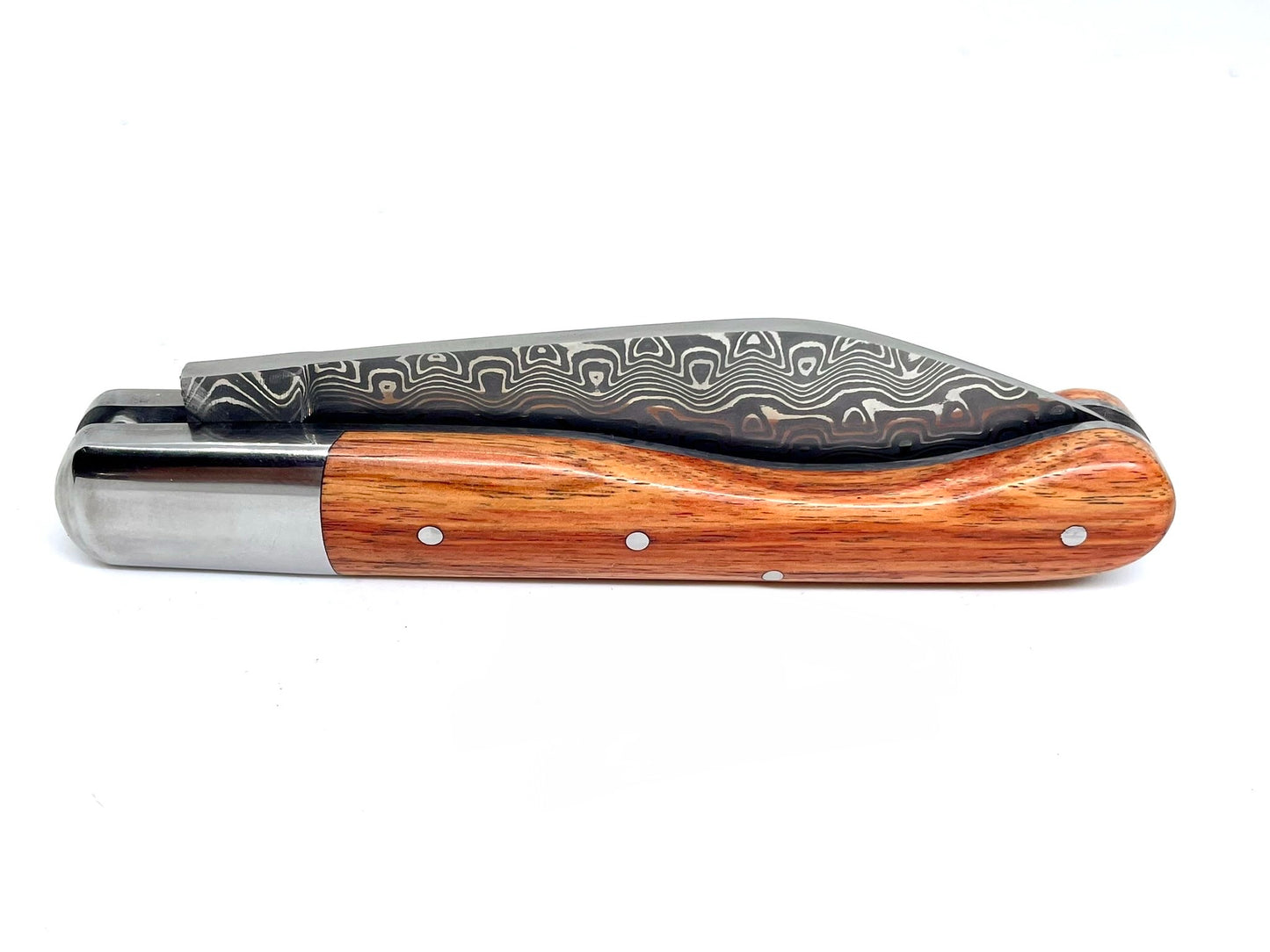 Coutellerie Passarelli - Couteau Aurillac lame de Damas 10.5 cm Bois de Rose du Honduras inserts de nacre