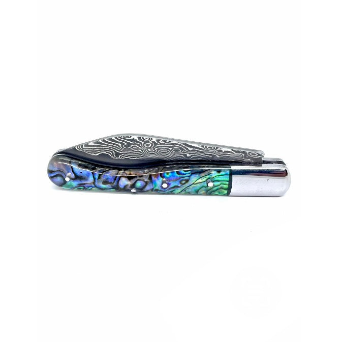 Couteau pliant damas artisanal - Modèle Aurillac lame pliable 10.5 cm Abalone Lame de Damas