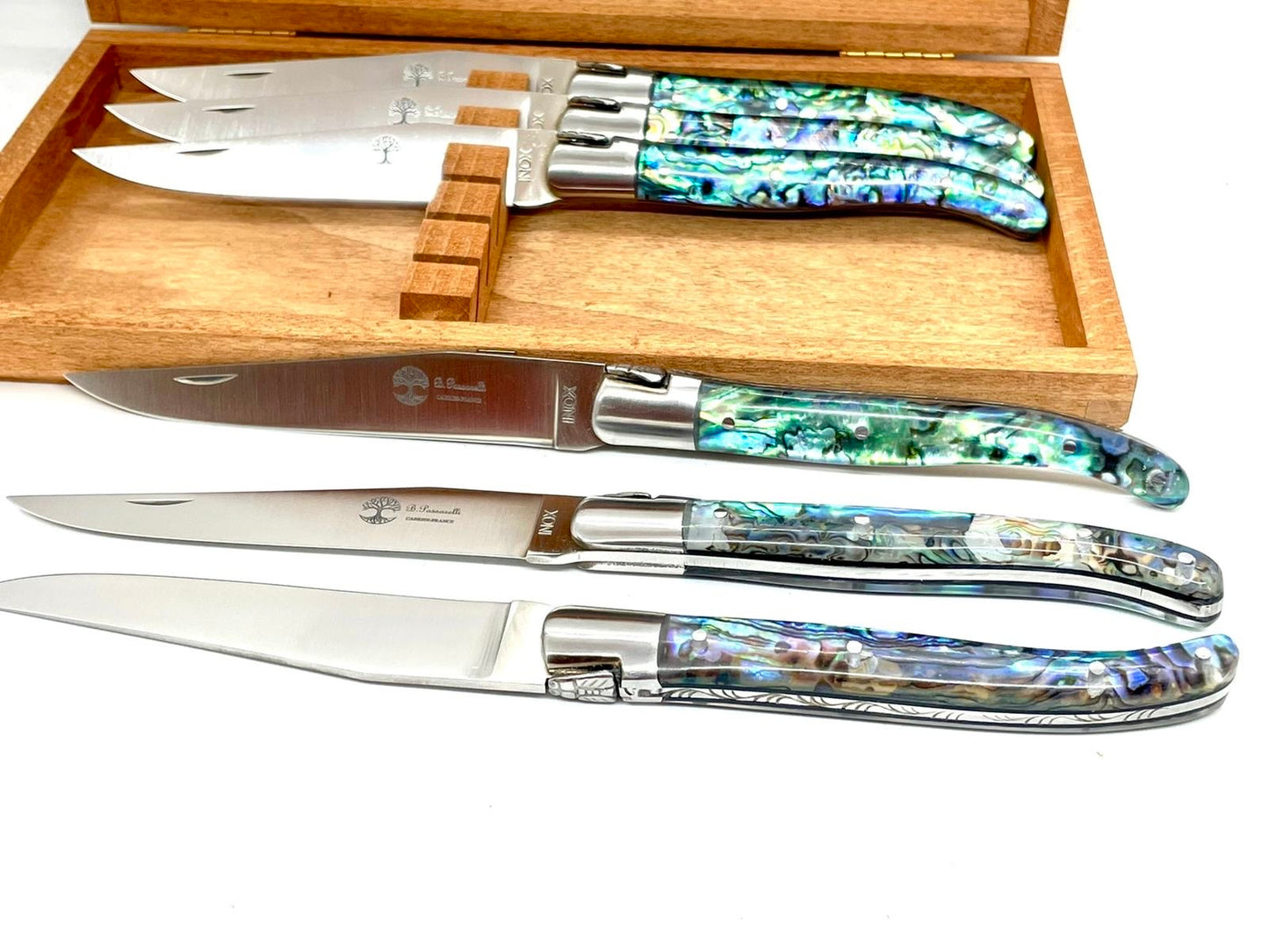 Coutellerie Passarelli - Coffret de 6 couteaux Laguiole lame pliable 12 cm Abalone