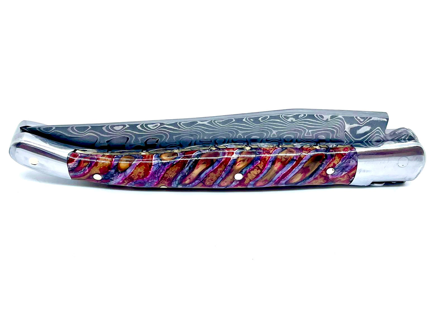 Couteau pliant damas artisanal en Molaire de Mammouth modèle Laguiole