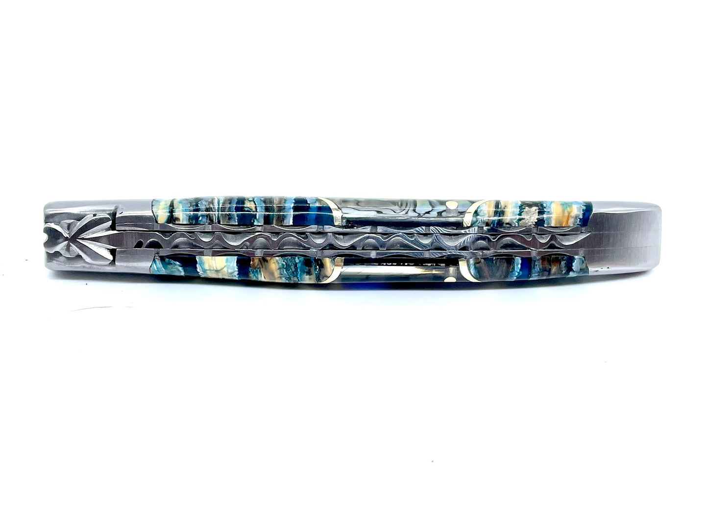 Coutellerie Passarelli - Couteau Laguiole lame pliable 12cm molaire de mammouth teintée et stabilisée abalone
