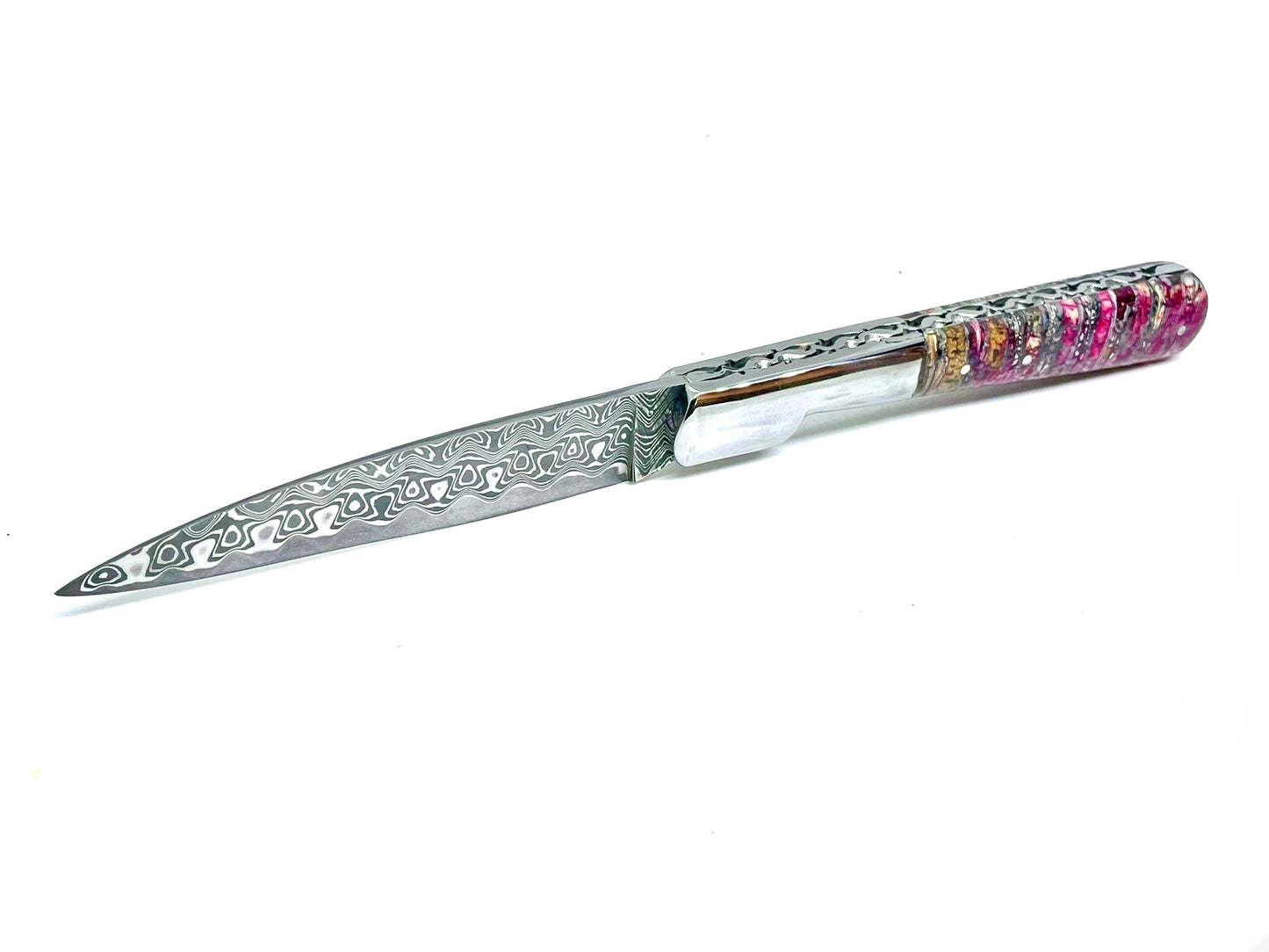 Coutellerie Passarelli - Couteau Vendetta lame de Damas 13 cm molaire de mammouth teintée