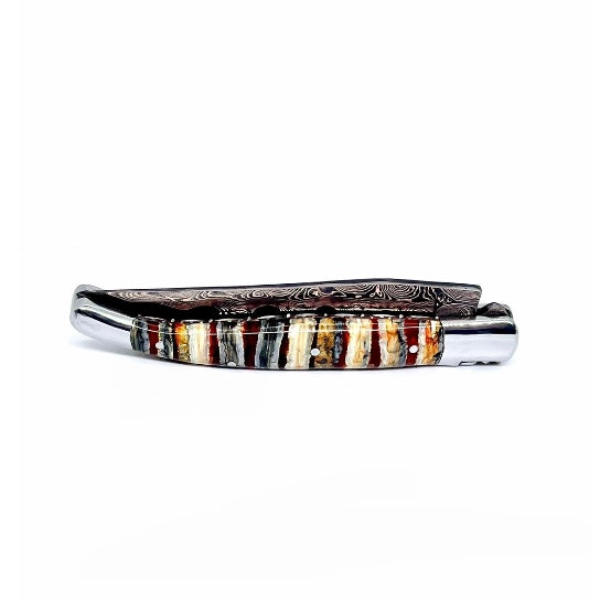 Couteau pliant damas artisanal - Laguiole Molaire de Mammouth stabilisée lame de Damas pliable 12 cm TigerMai-Raindrop