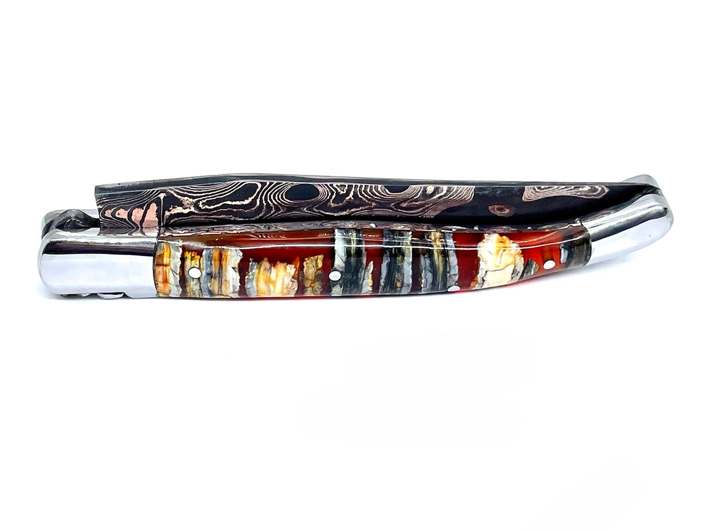Couteau pliant damas artisanal - Laguiole Molaire de Mammouth stabilisée lame de Damas pliable 12 cm TigerMai-Raindrop