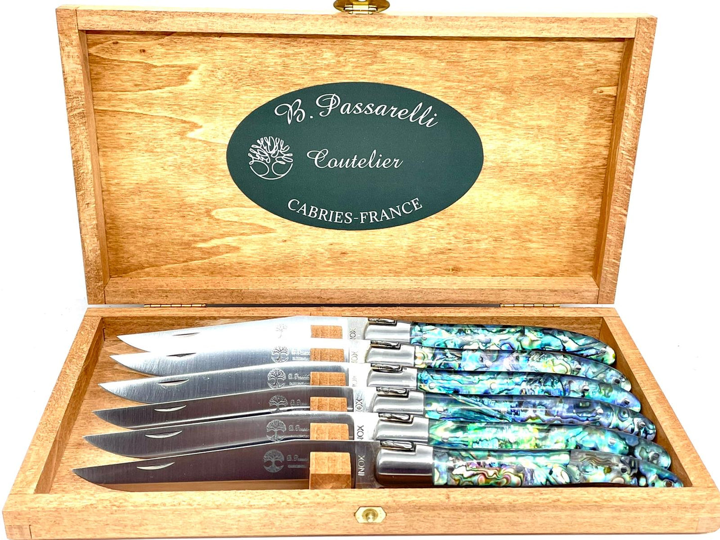 Coutellerie Passarelli - Coffret de 6 couteaux Laguiole lame pliable 12 cm Abalone