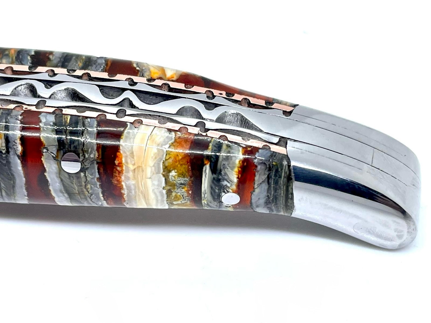 Couteau pliant damas artisanal - Laguiole Molaire de Mammouth stabilisée lame de Damas pliable 12 cm TigerMai-Raindrop