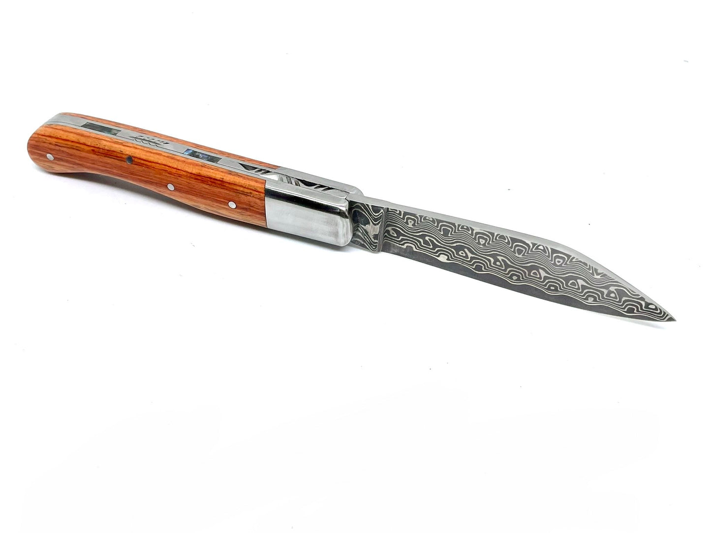 Coutellerie Passarelli - Couteau Aurillac lame de Damas 10.5 cm Bois de Rose du Honduras inserts de nacre