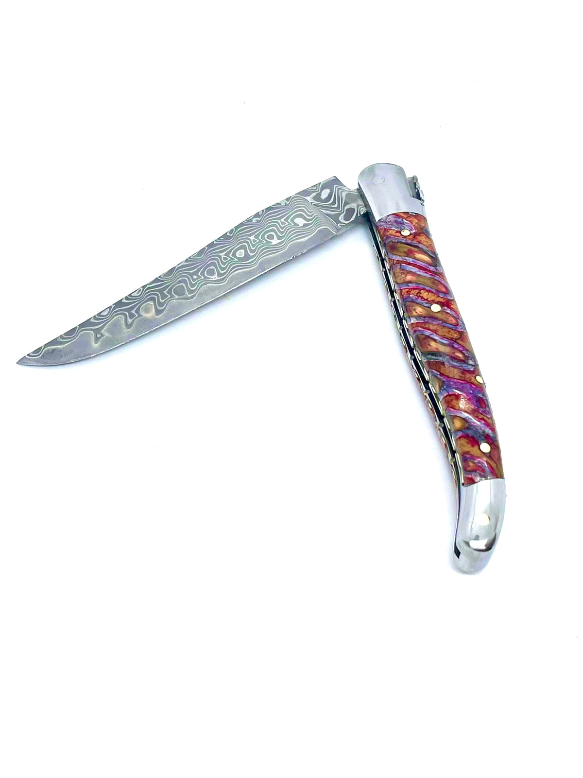 Couteau pliant damas artisanal en Molaire de Mammouth modèle Laguiole