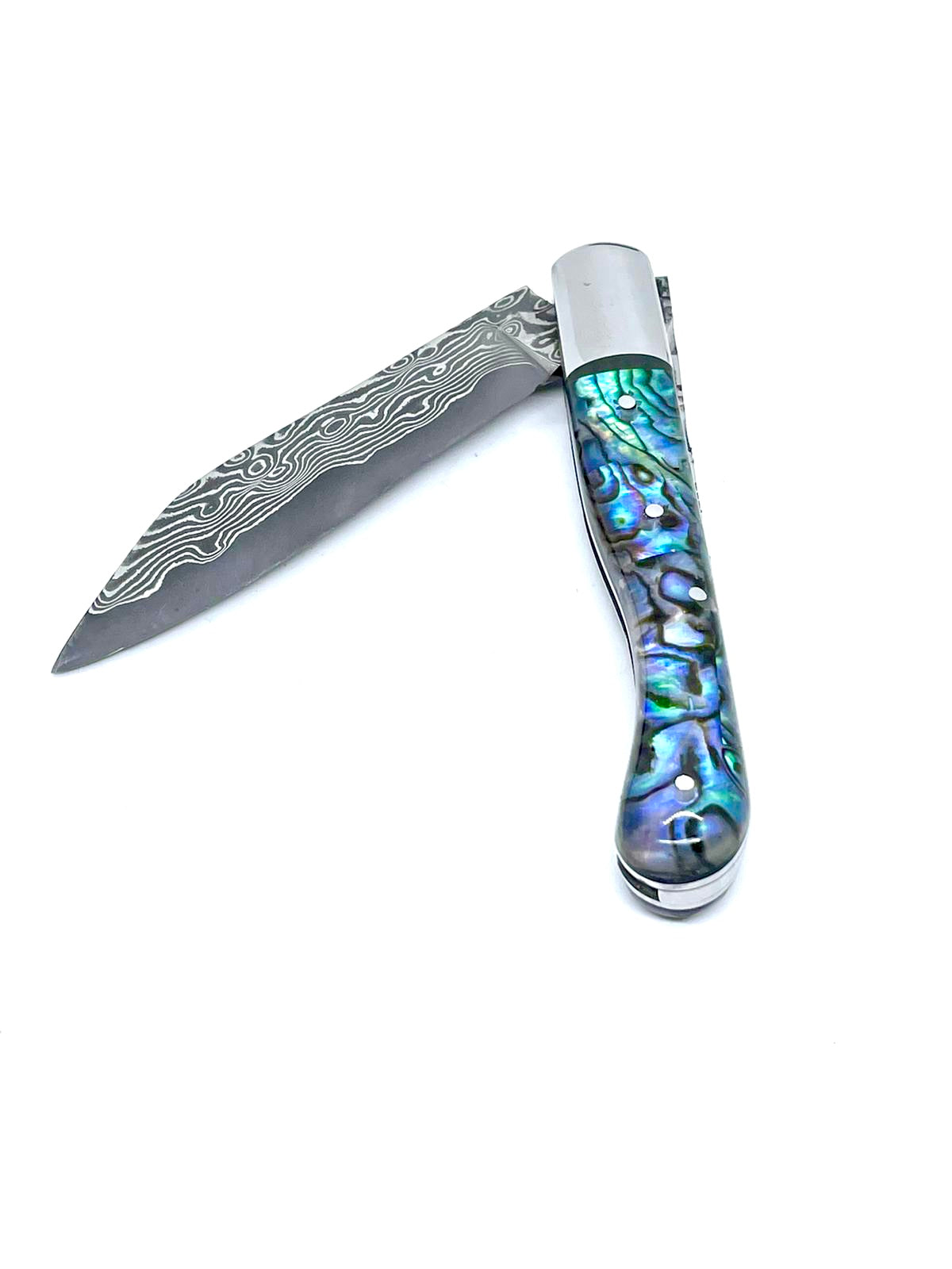 Couteau pliant damas artisanal - Modèle Aurillac lame pliable 10.5 cm Abalone Lame de Damas