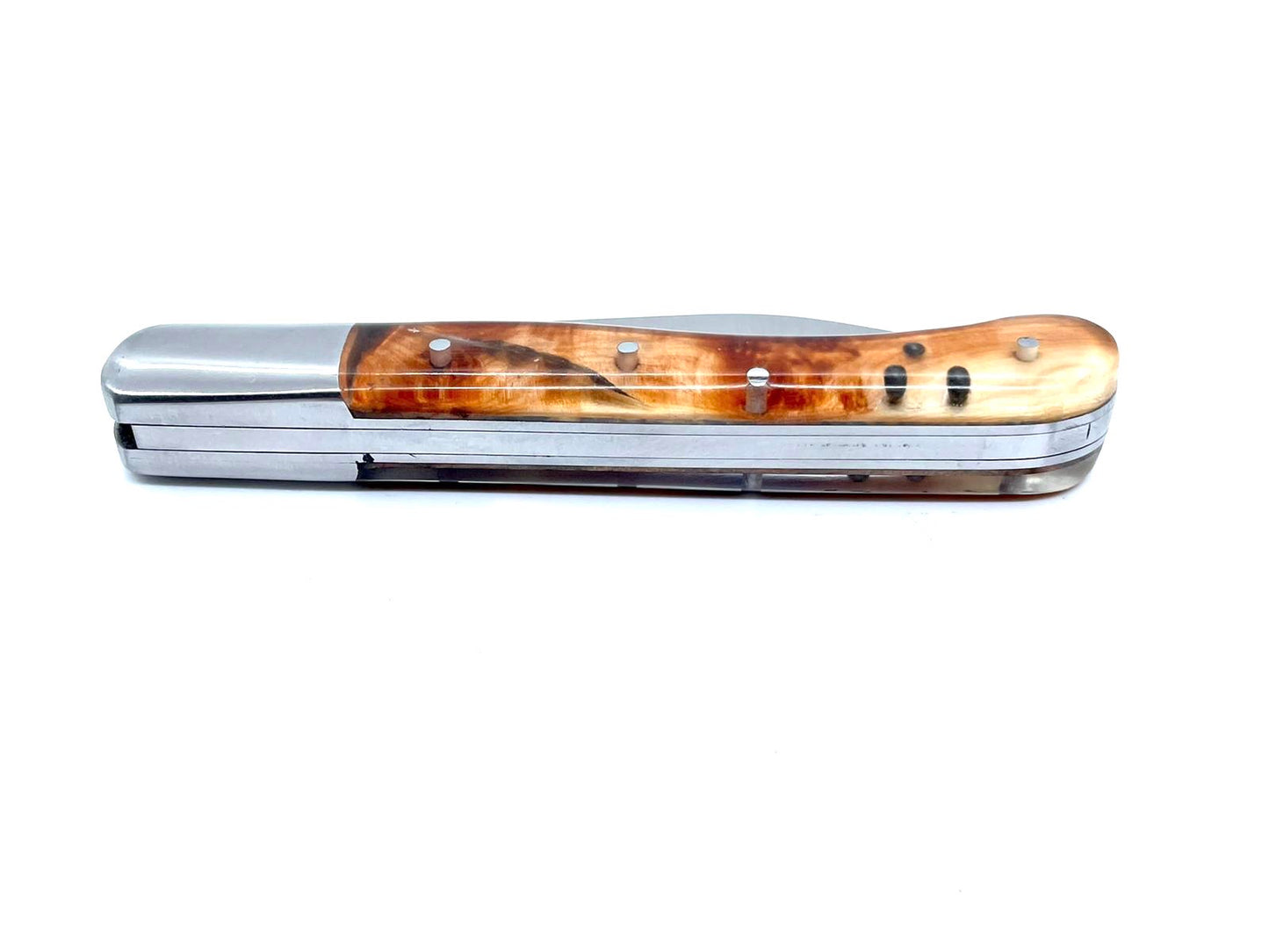 Coutellerie Passarelli - Couteau Aurillac lame pliable 10.5cm plume du peintre de bécasse, plombs de chasse, loupe de Cade.