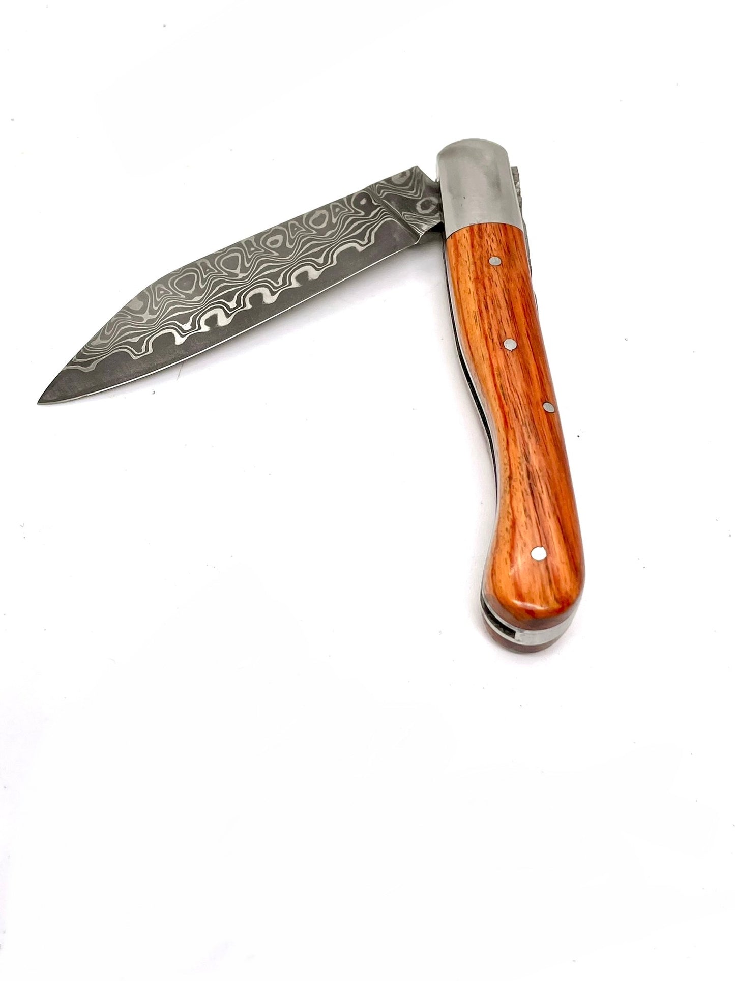 Coutellerie Passarelli - Couteau Aurillac lame de Damas 10.5 cm Bois de Rose du Honduras inserts de nacre