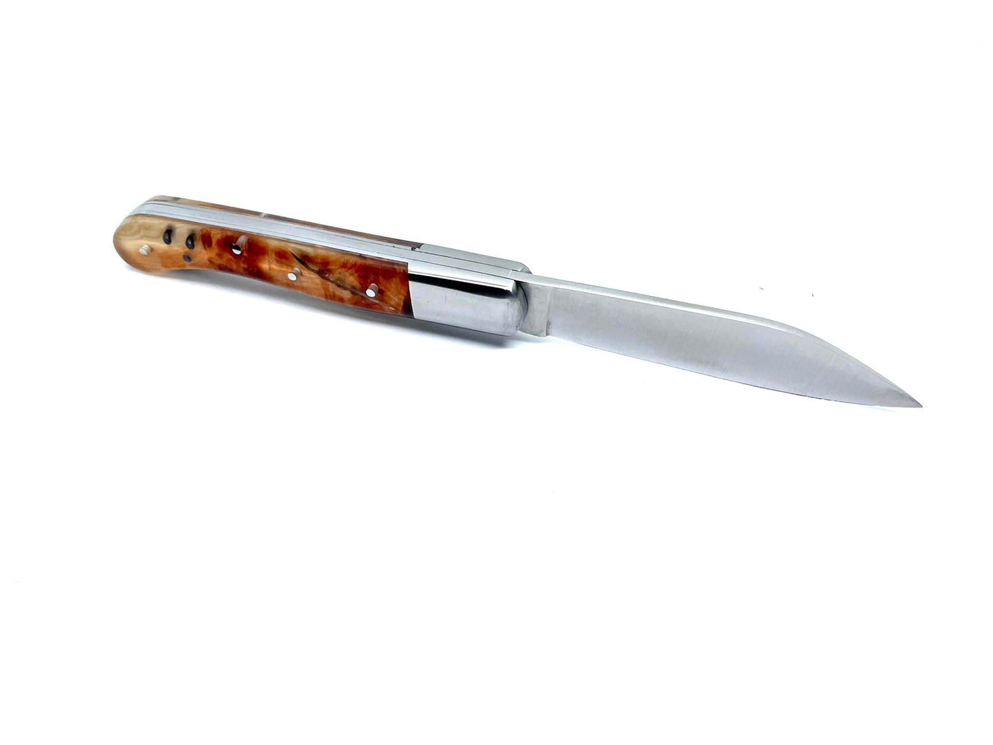 Coutellerie Passarelli - Couteau Aurillac lame pliable 10.5cm plume du peintre de bécasse, plombs de chasse, loupe de Cade.