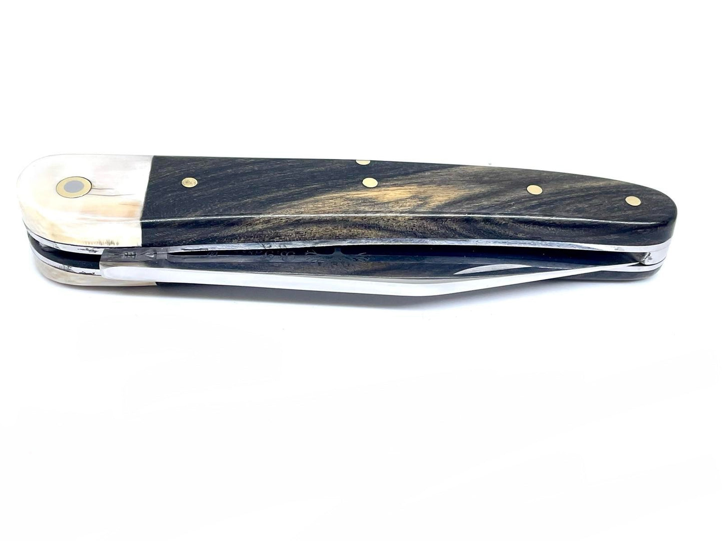 Coutellerie Passarelli - Couteau Alsacien lame pliable 10 cm ivoire de mammouth et ébène royale du Laos