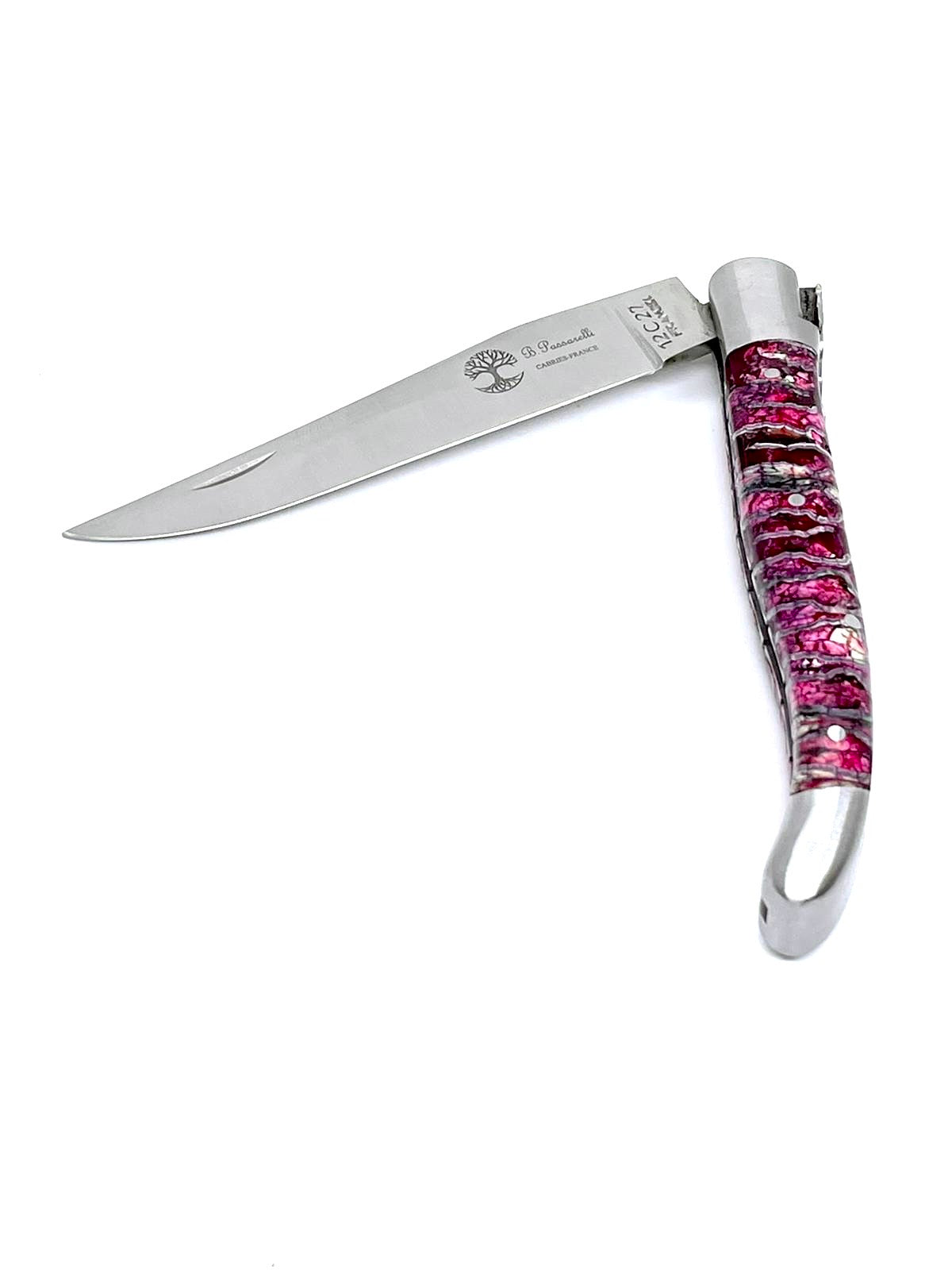Coutellerie Passarelli - Couteau Laguiole lame pliable 12cm molaire de mammouth teintée