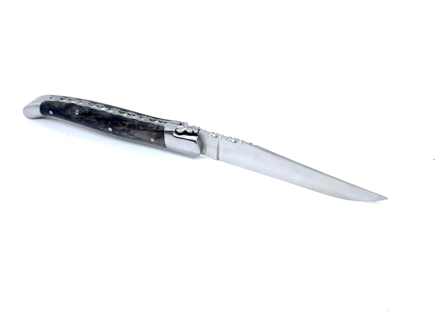 Coutellerie Passarelli - Couteau Laguiole lame pliable 12cm Bouleau madré teinté anthracite stabilisé