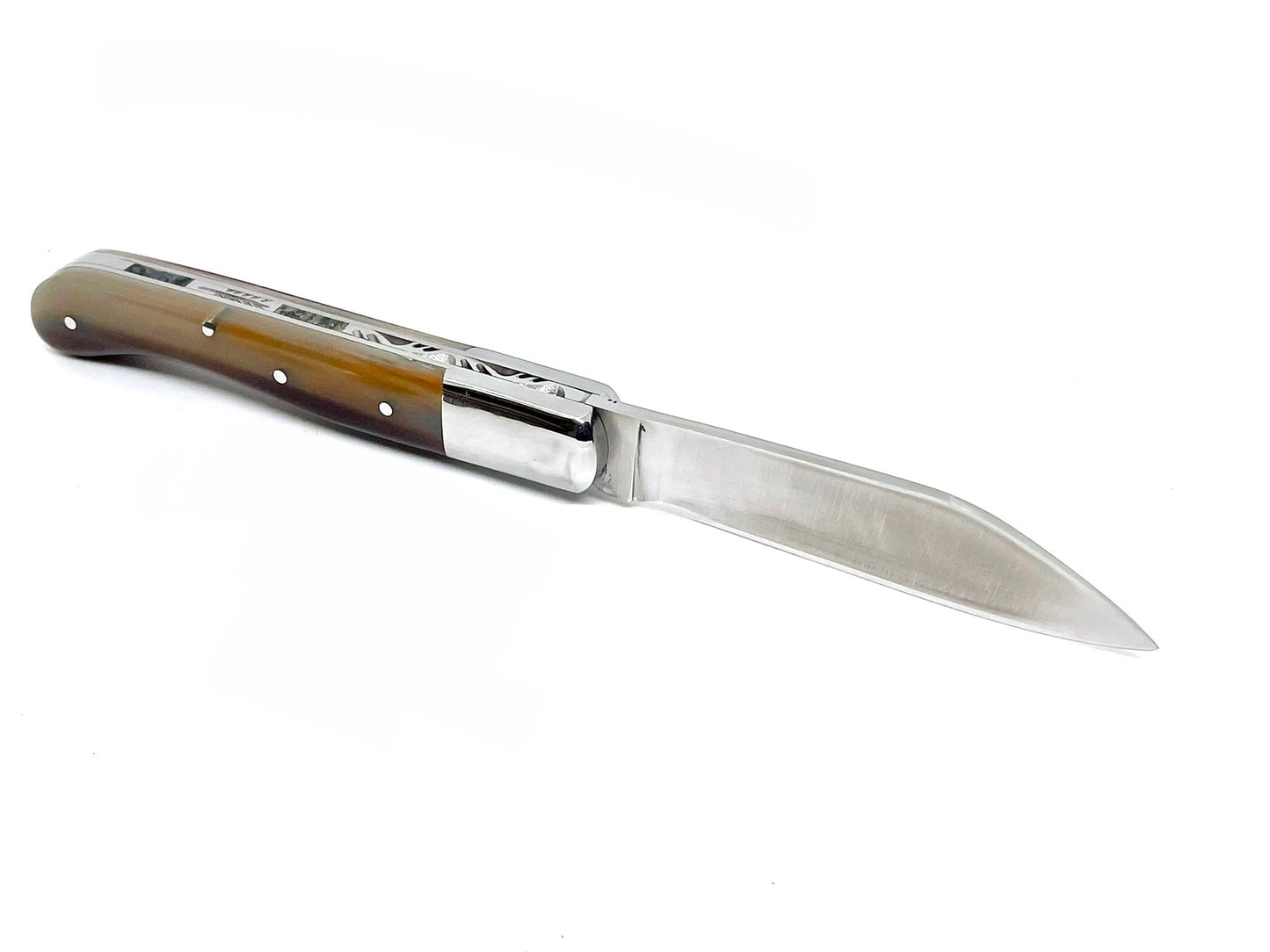 Coutellerie Passarelli - Couteau Aurillac lame pliable 10.5 cm Corne de buffle et inserts de nacre