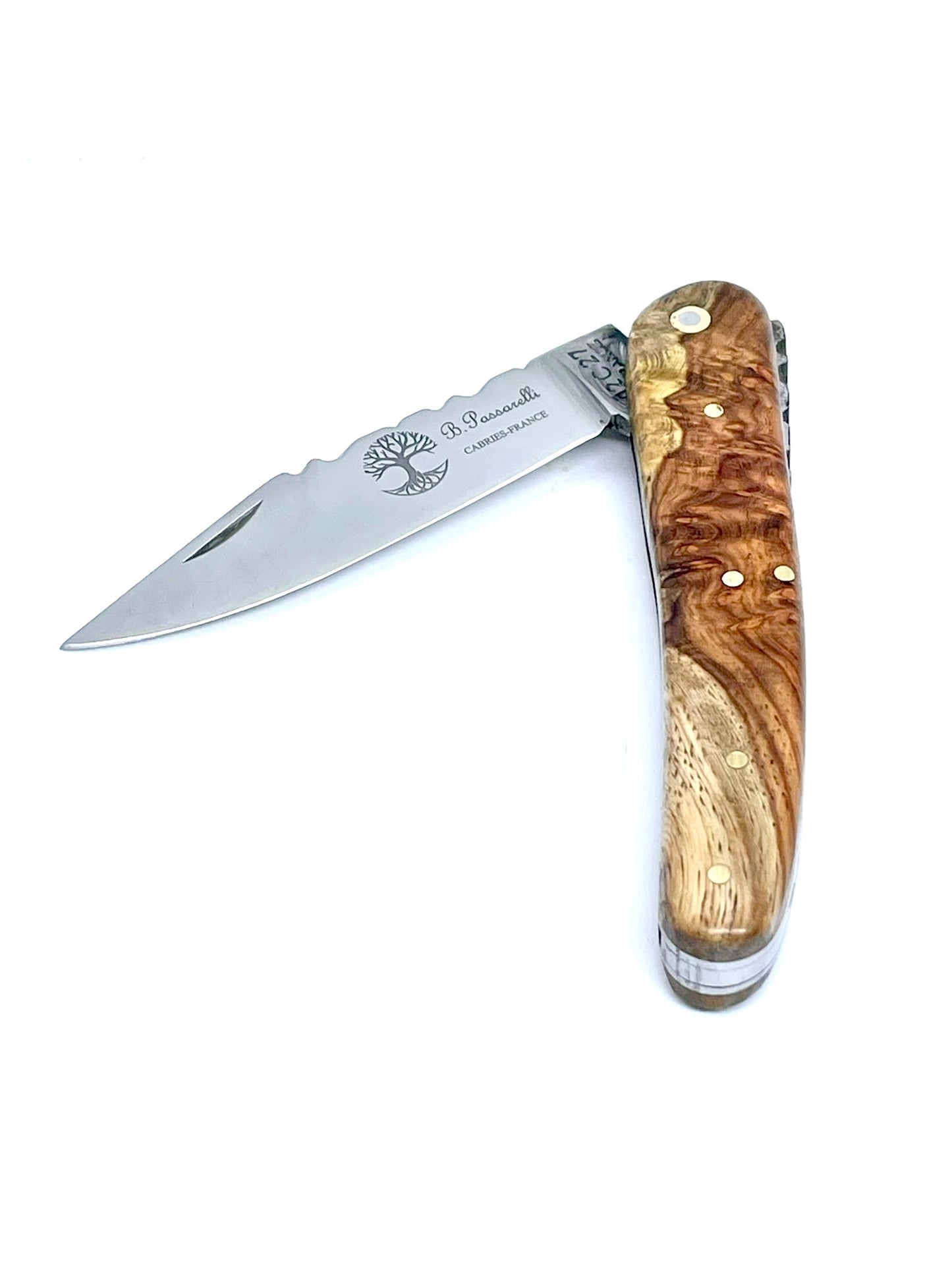 Coutellerie Passarelli - Couteau Alsacien lame pliable 10 cm 
Loupe d’amboine