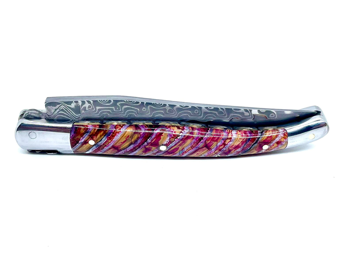 Couteau pliant damas artisanal en Molaire de Mammouth modèle Laguiole