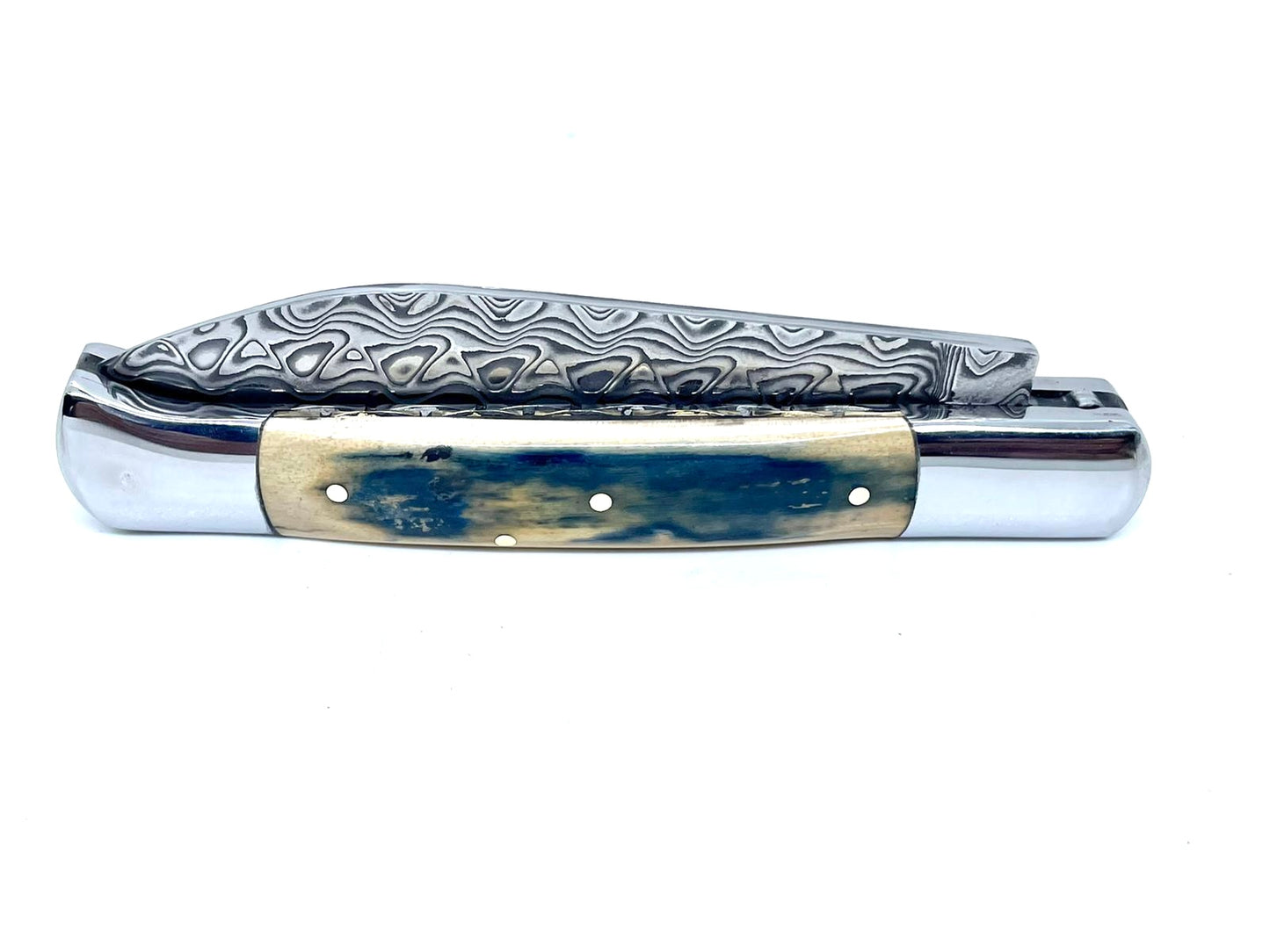 Roquefort knife Damascus blade blue mammoth tusk