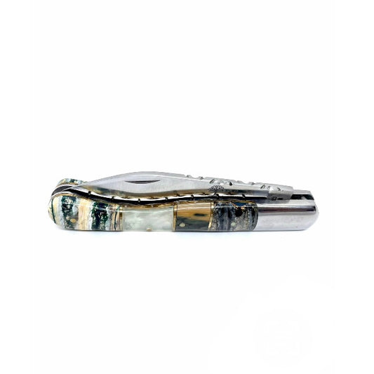 Coutellerie Passarelli - Couteau Aurillac lame pliable 10.5 cm défense et molaire de mammouth, abalone lame pliable 10.5cm