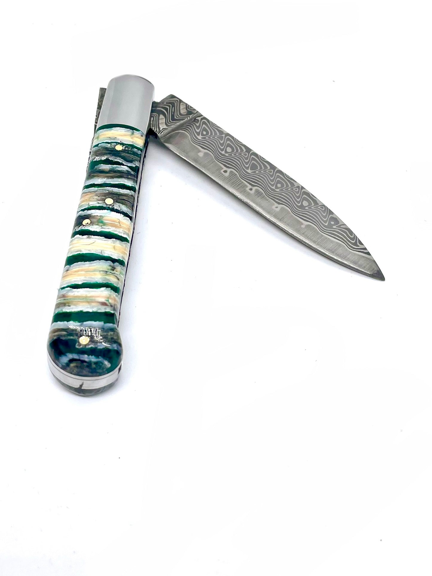 Coutellerie Passarelli - Couteau Yssingeaux lame pliable 10,5 cm molaire de mammouth stabilisée et teintée