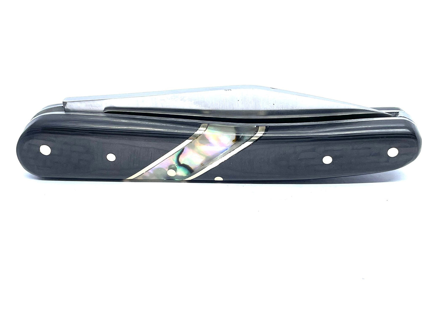 Coutellerie Passarelli - Couteau alsacien lame pliable 10 cm fibre de carbone et abalone du Pacifique