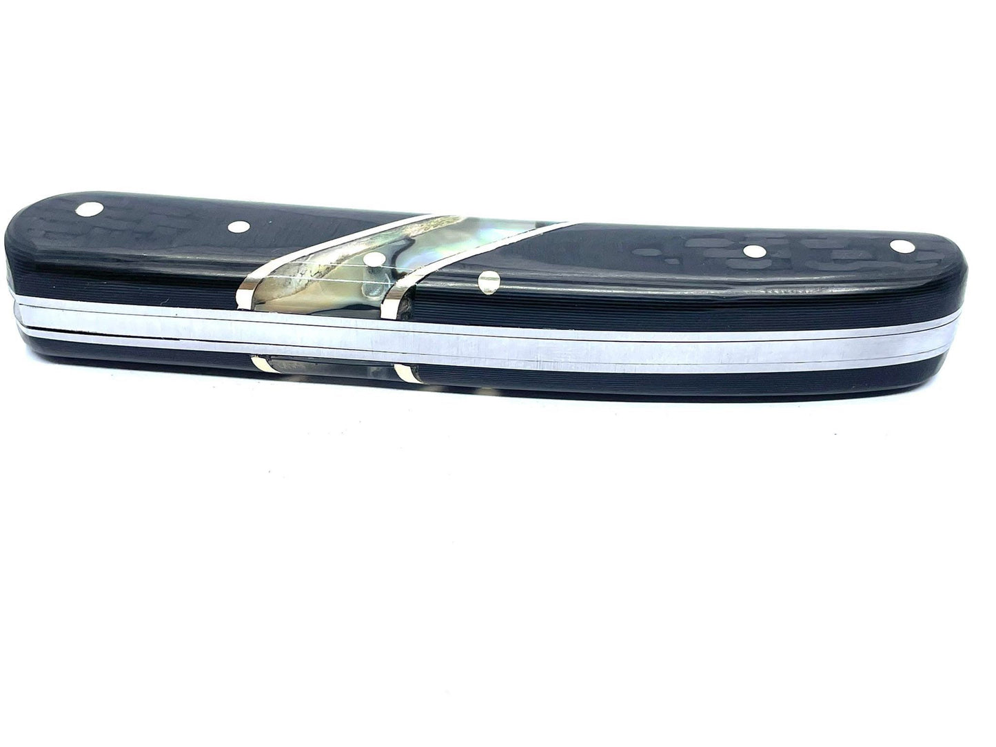 Coutellerie Passarelli - Couteau alsacien lame pliable 10 cm fibre de carbone et abalone du Pacifique