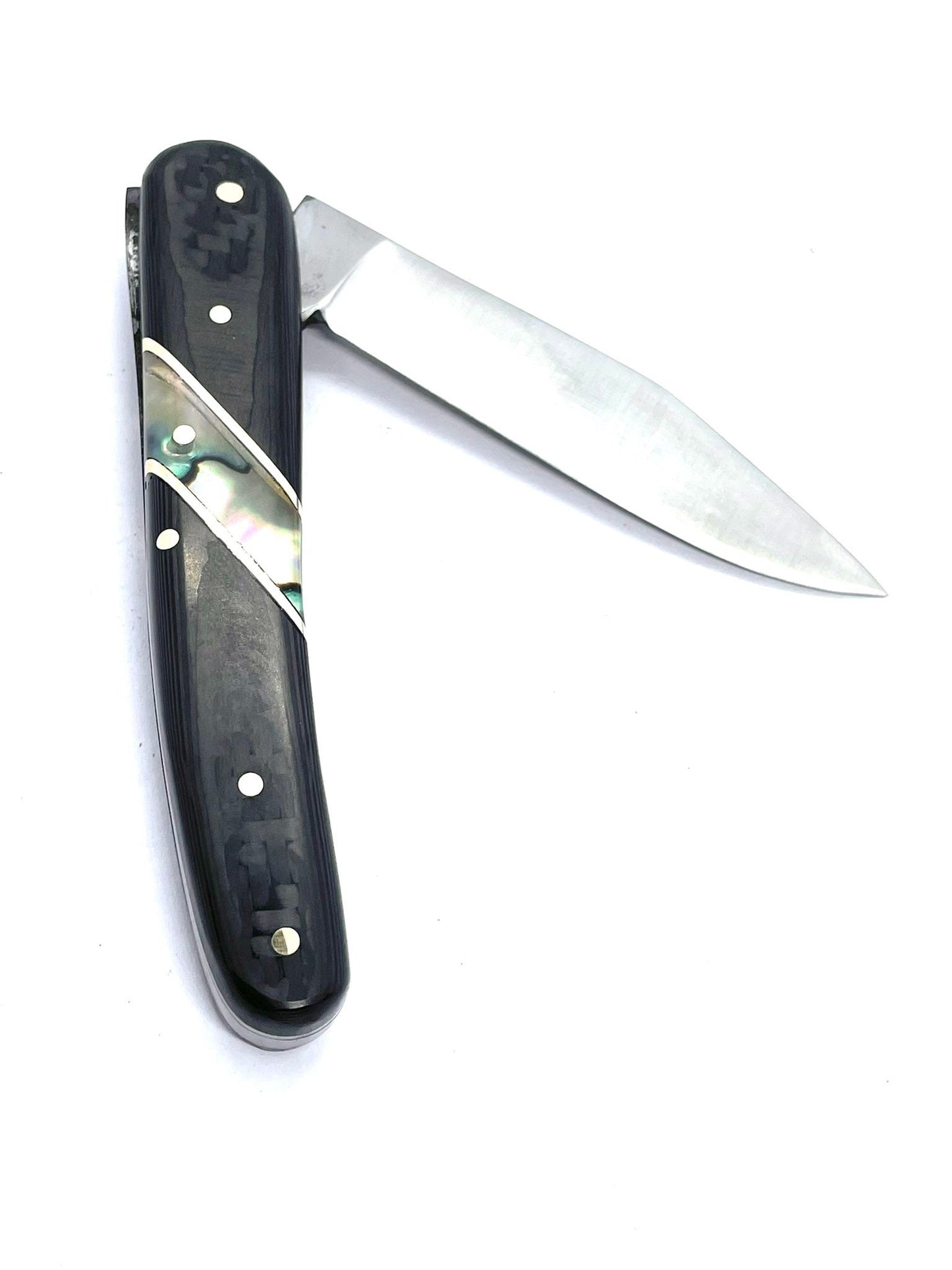 Coutellerie Passarelli - Couteau alsacien lame pliable 10 cm fibre de carbone et abalone du Pacifique